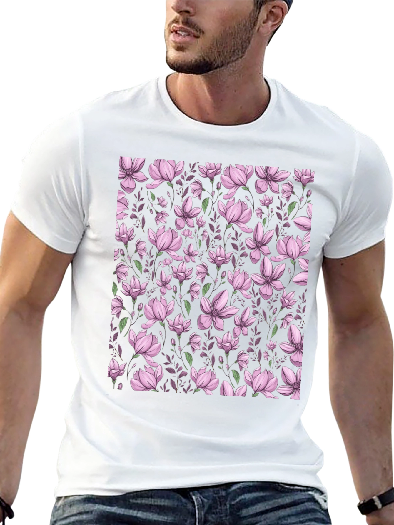 Floral Print T-Shirt - Black