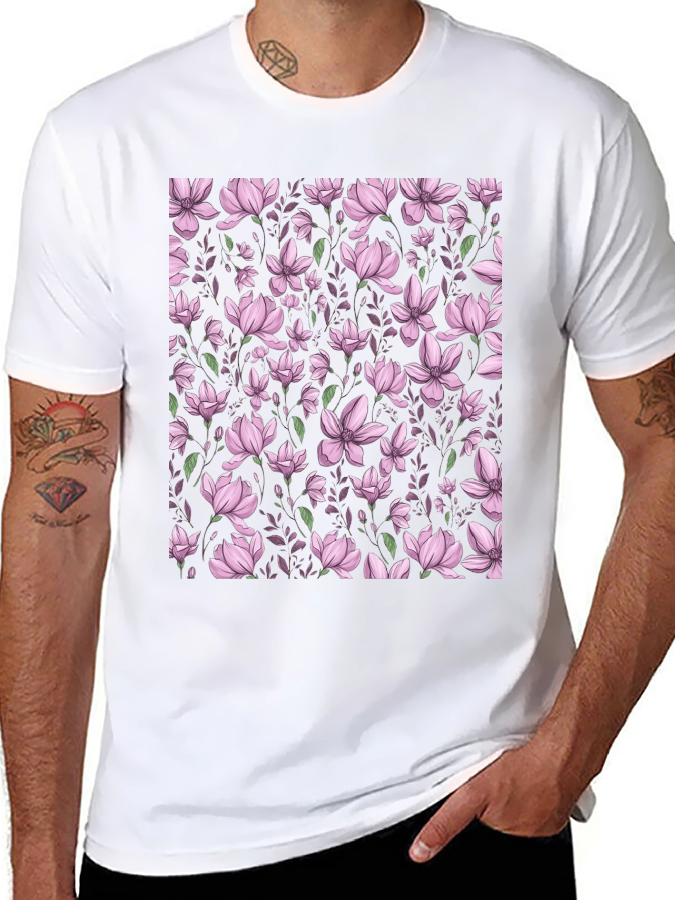 Floral Print T-Shirt - Black