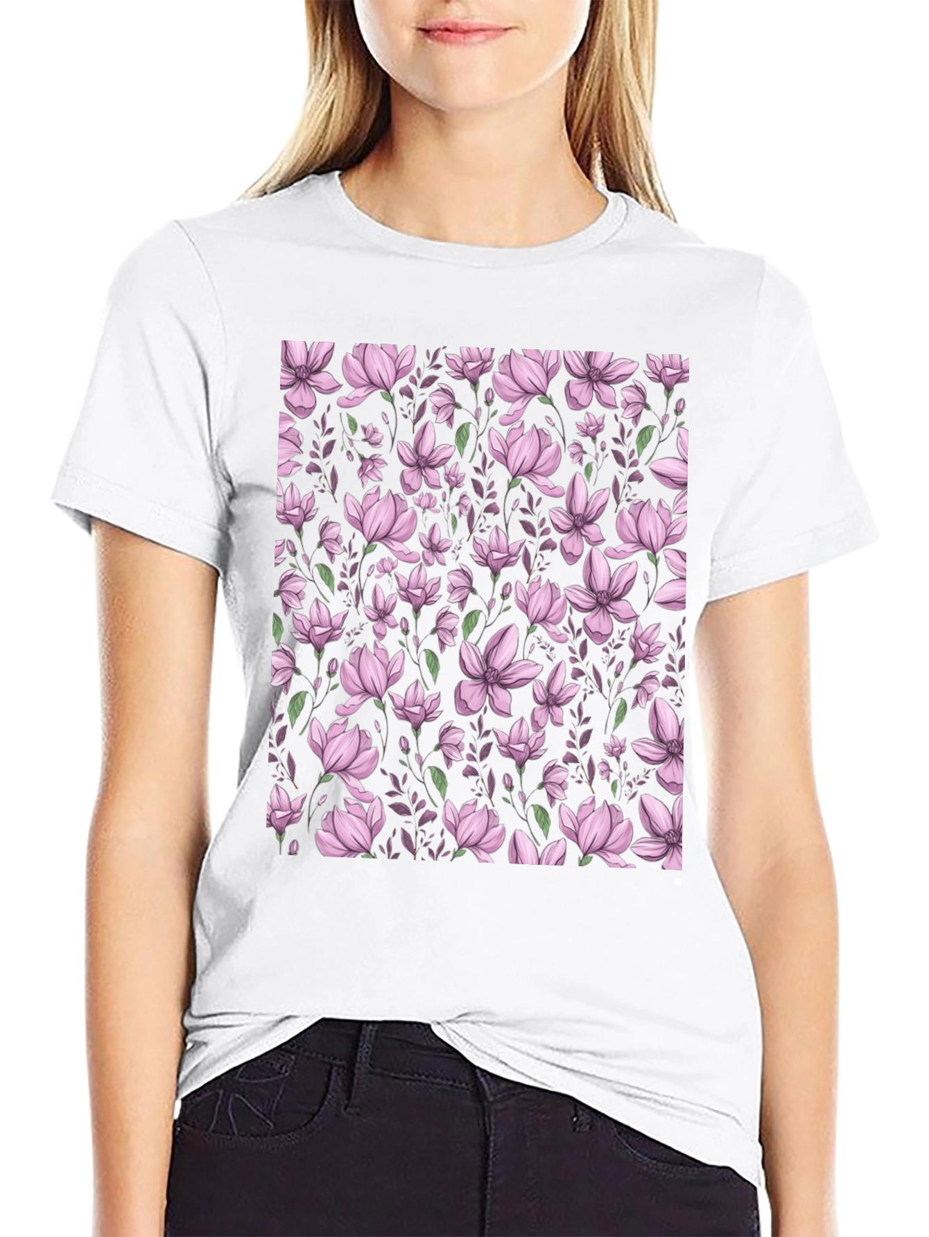 Floral Print T-Shirt - Black