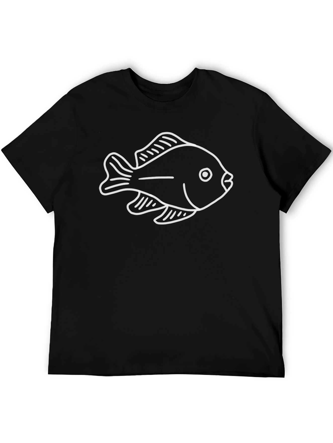 Simple Fish Graphic Tee - Black Cotton Casual Shirt