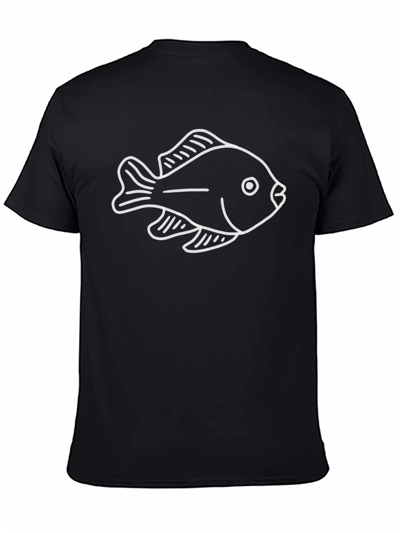 Simple Fish Graphic Tee - Black Cotton Casual Shirt