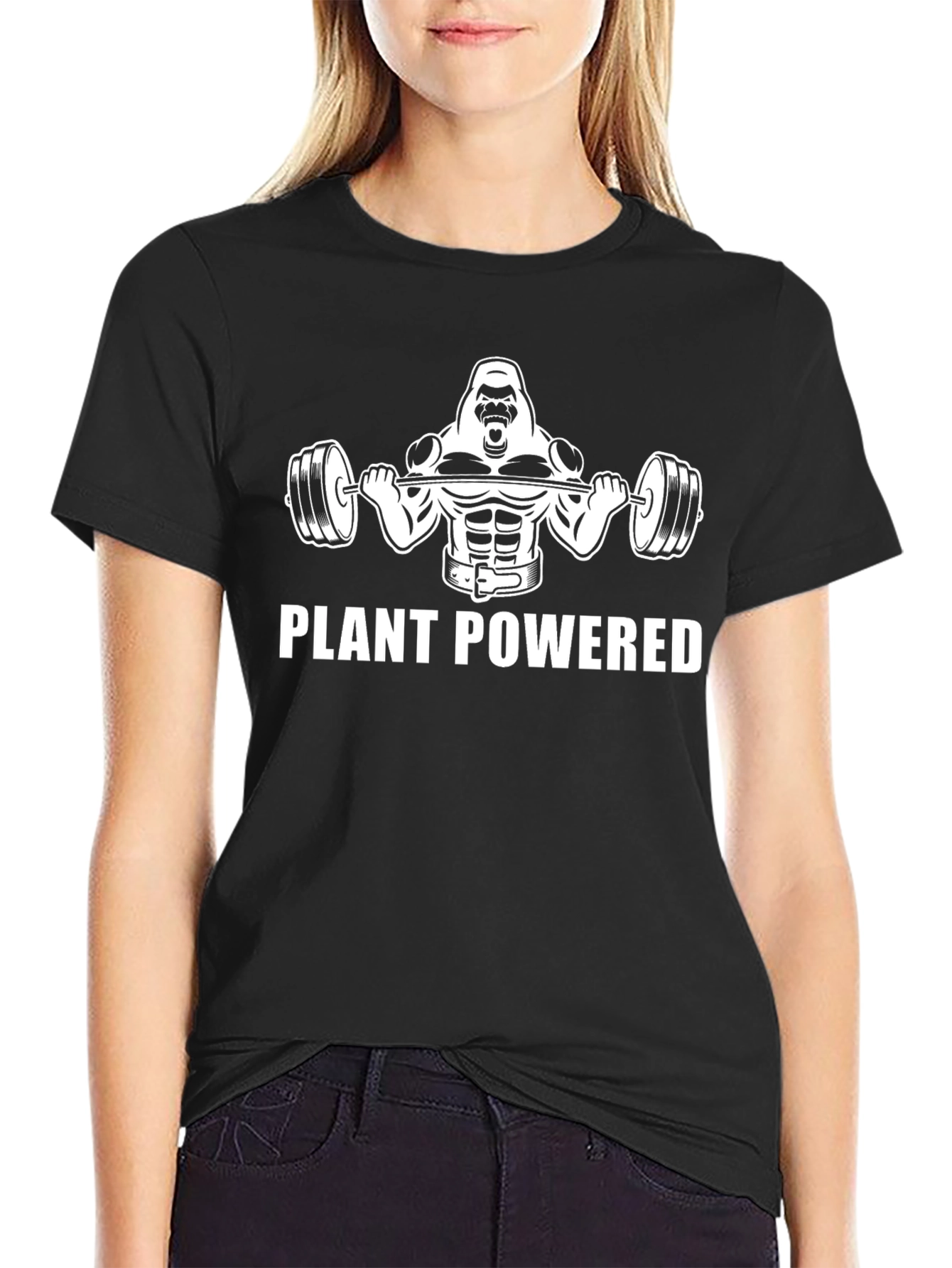 Plant Powered Gorilla Black T-Shirt Gym Vegan