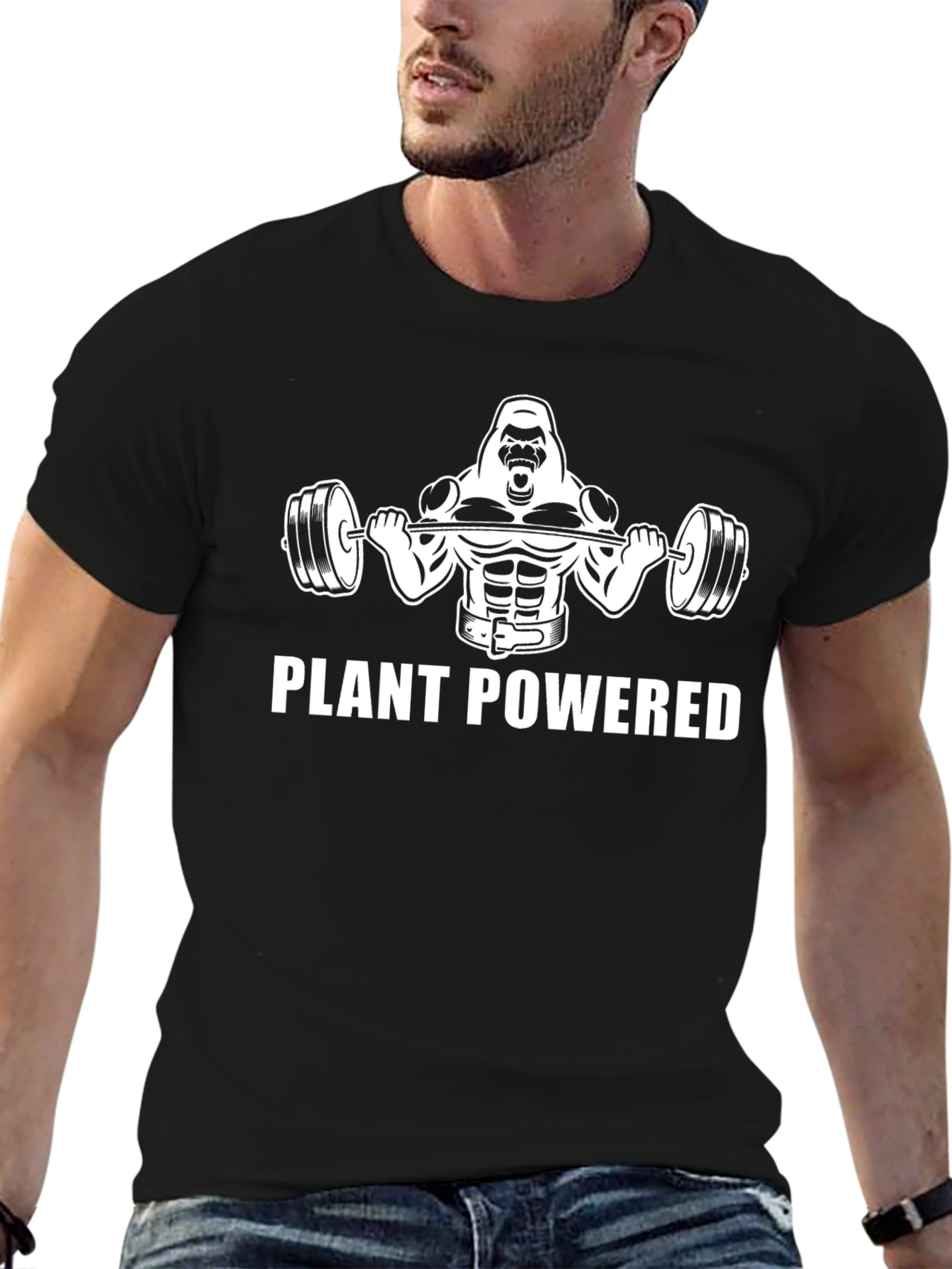 Plant Powered Gorilla Black T-Shirt Gym Vegan