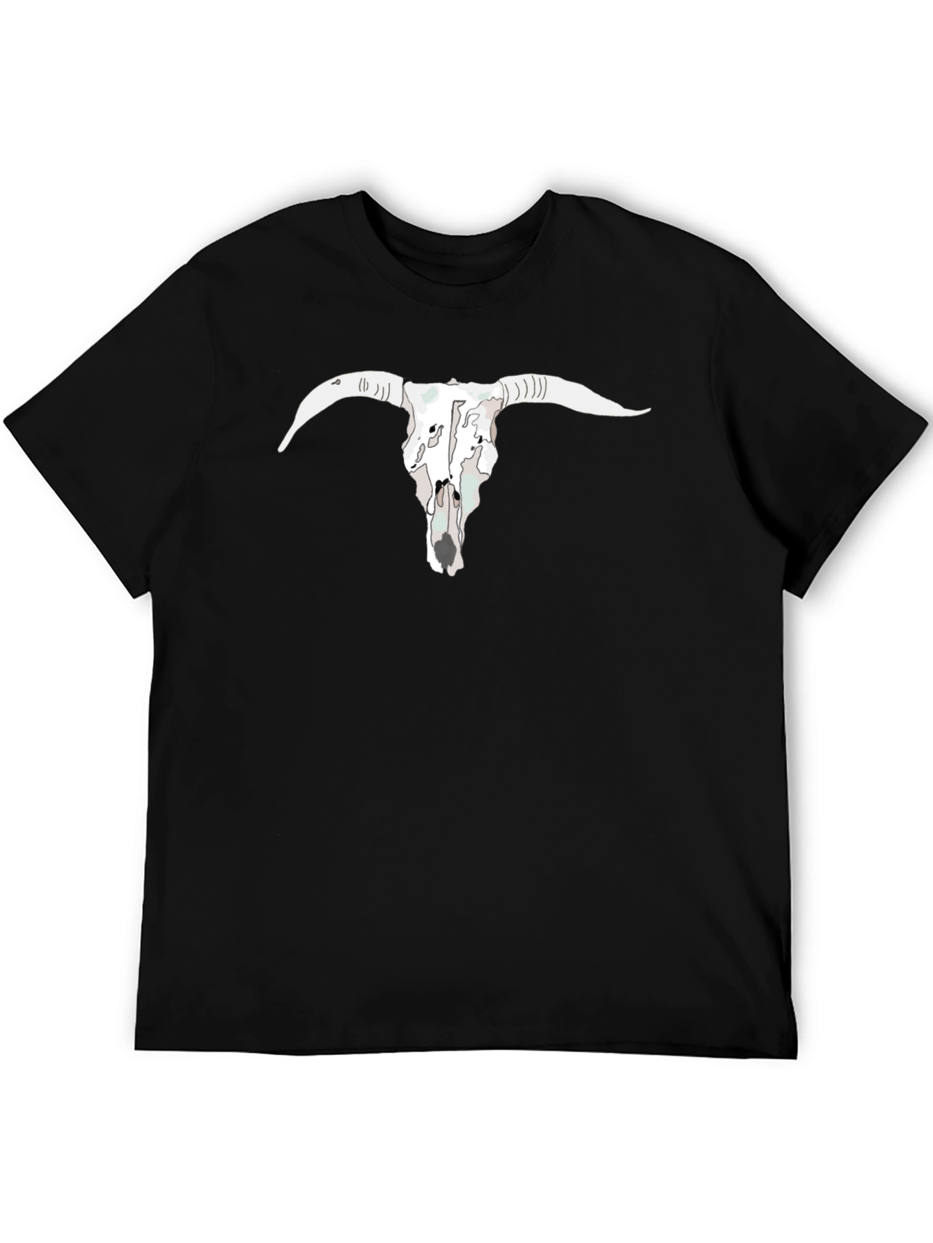 Mens Black T-Shirt with Bull Skull Graphic
