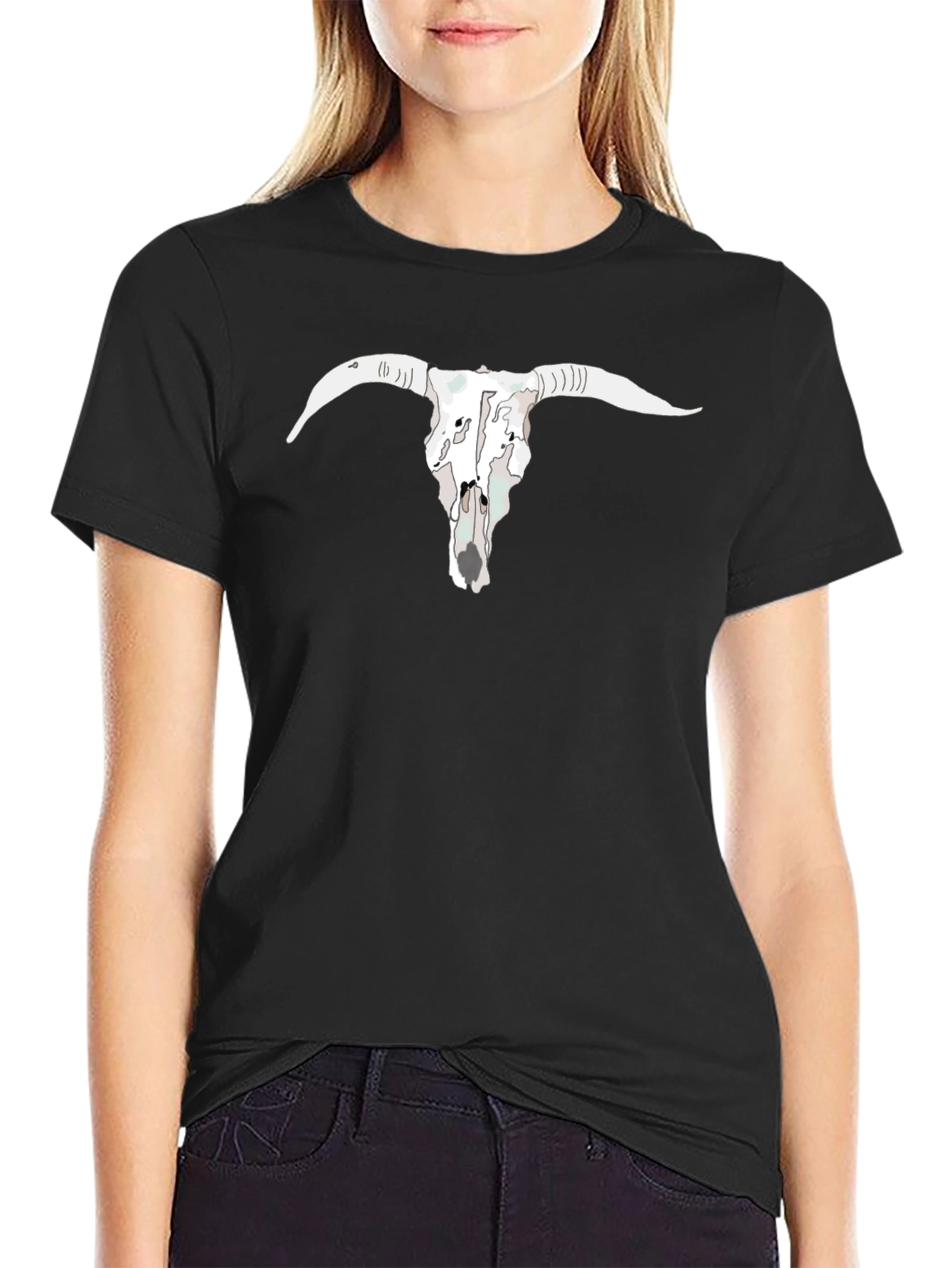 Mens Black T-Shirt with Bull Skull Graphic