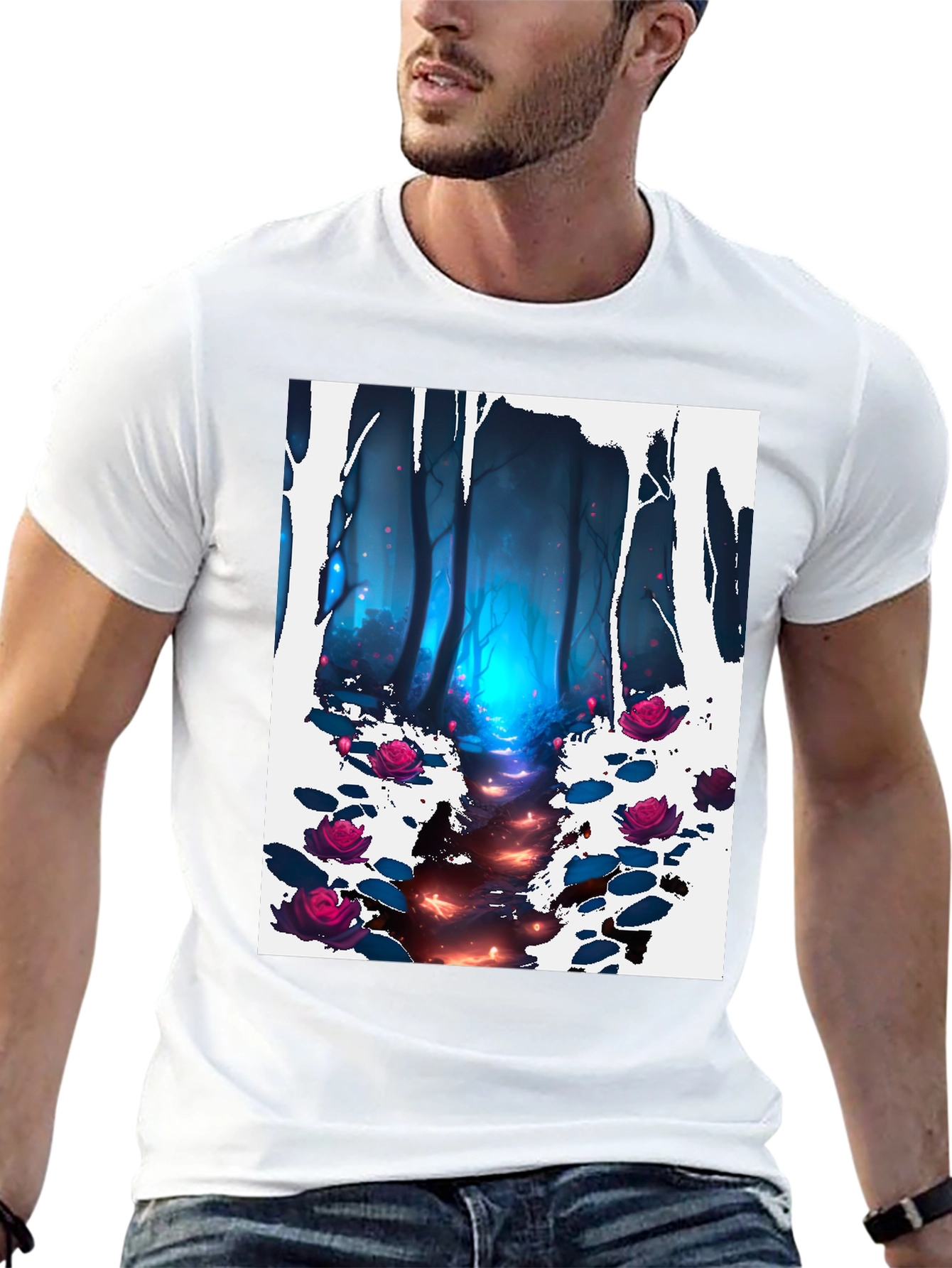 Enchanted Forest Graphic Tee - Dark Fantasy Design