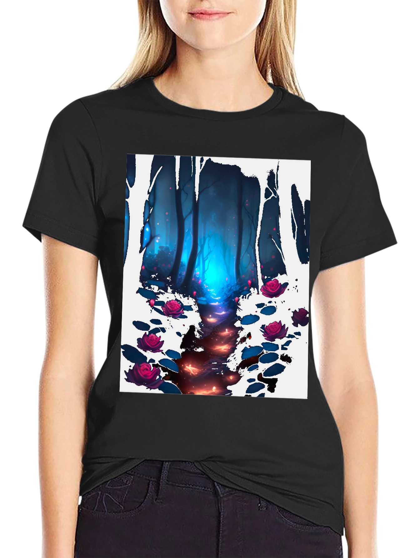 Enchanted Forest Graphic Tee - Dark Fantasy Design