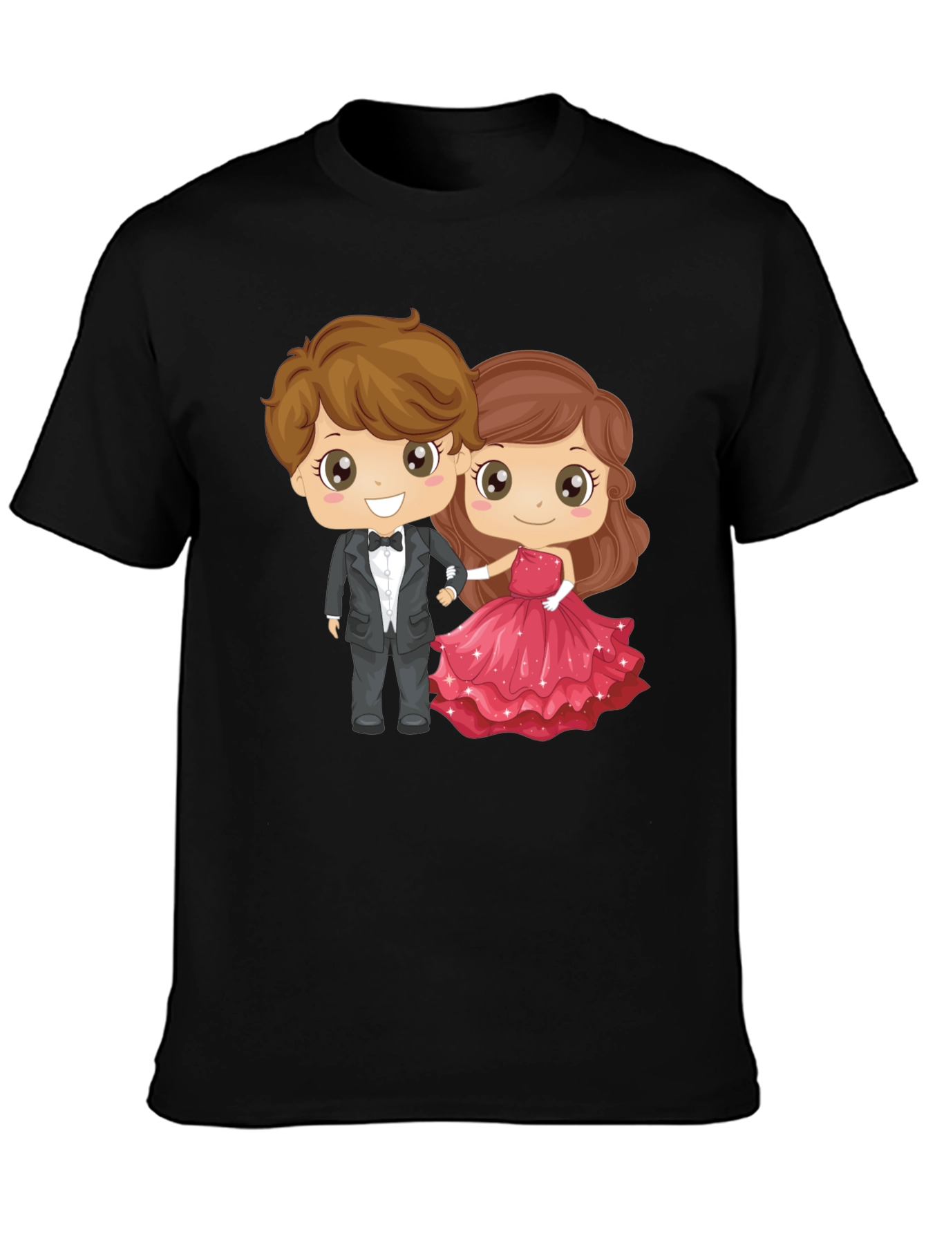 Cartoon Couple Graphic Black T-Shirt