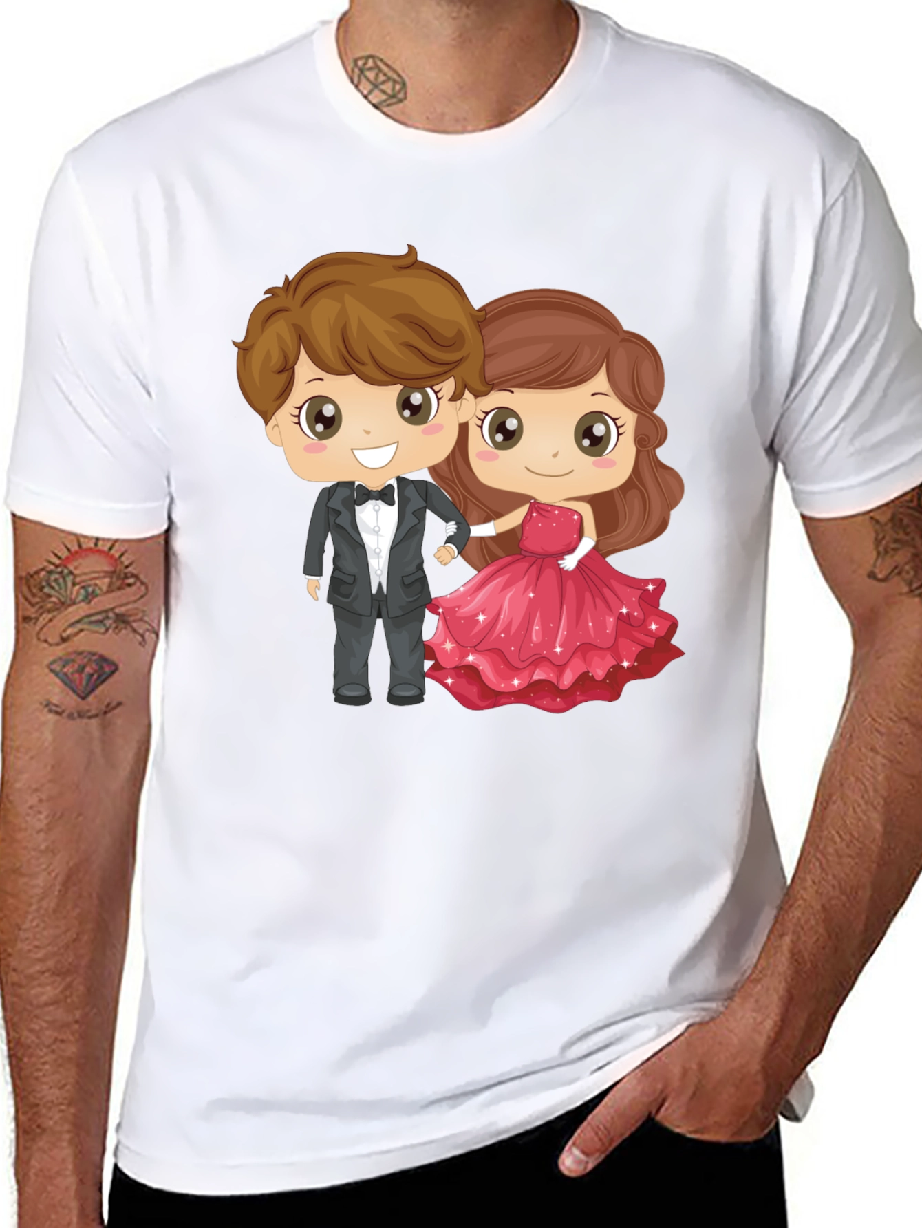 Cartoon Couple Graphic Black T-Shirt
