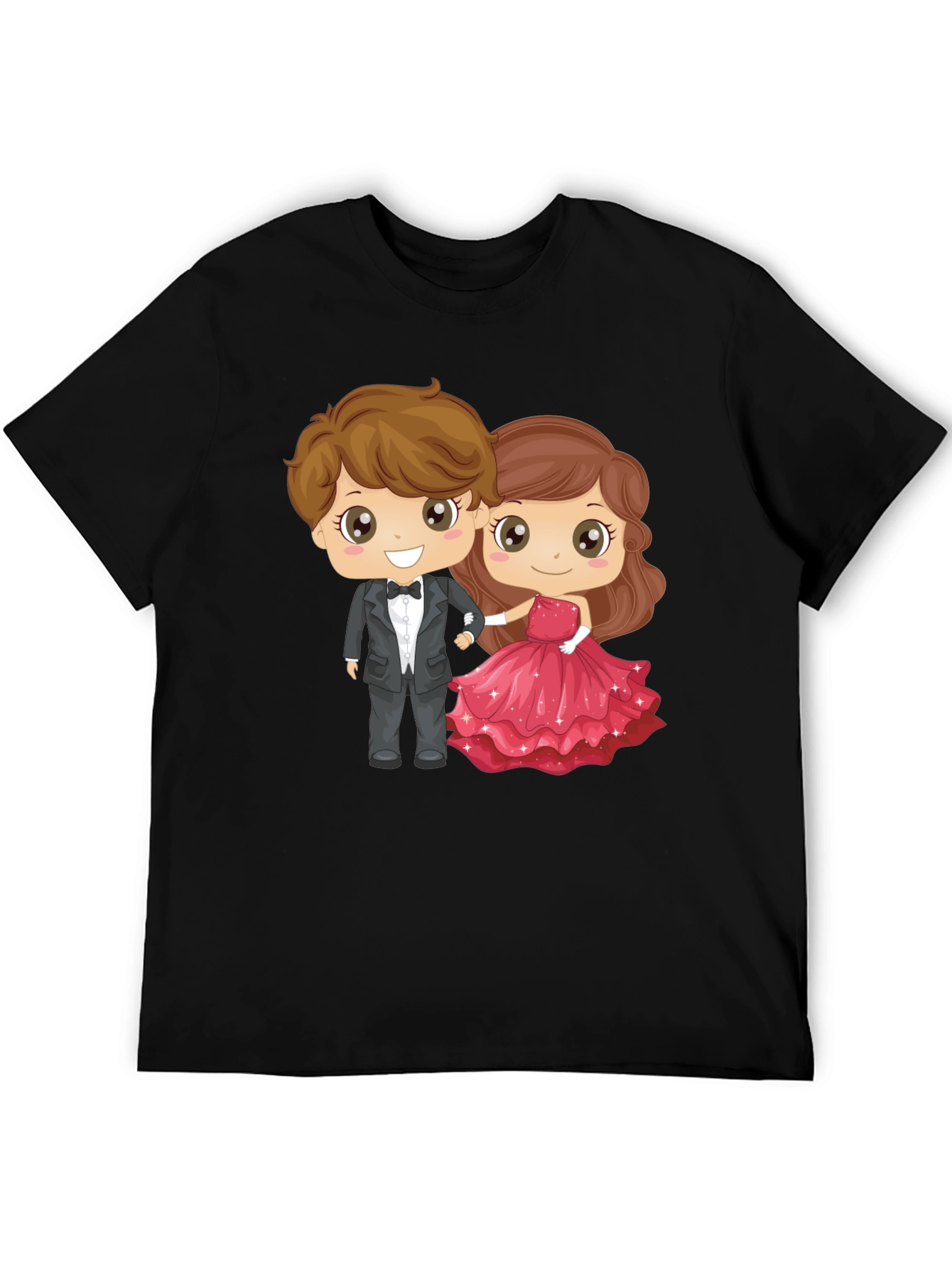 Cartoon Couple Graphic Black T-Shirt