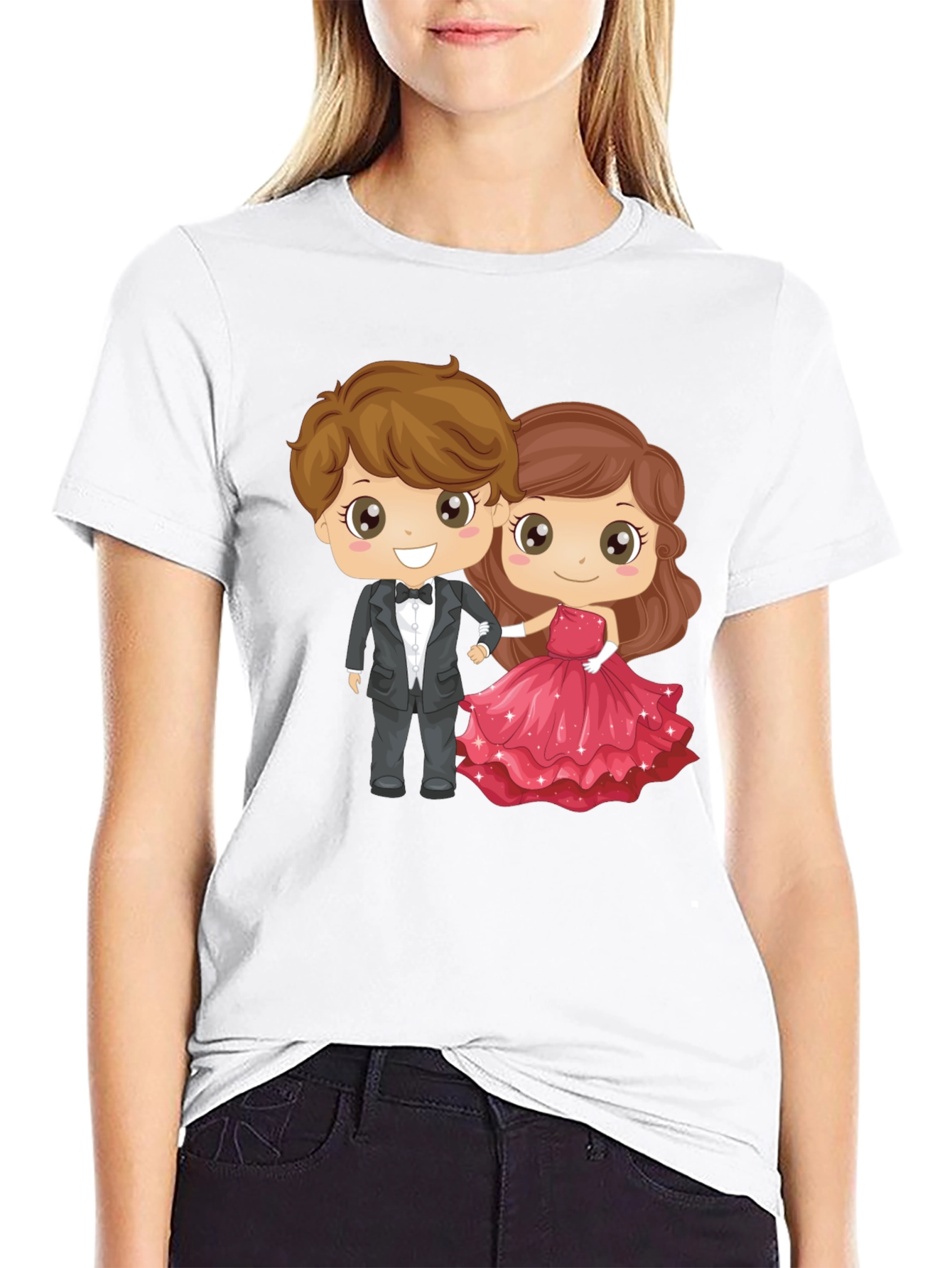Cartoon Couple Graphic Black T-Shirt