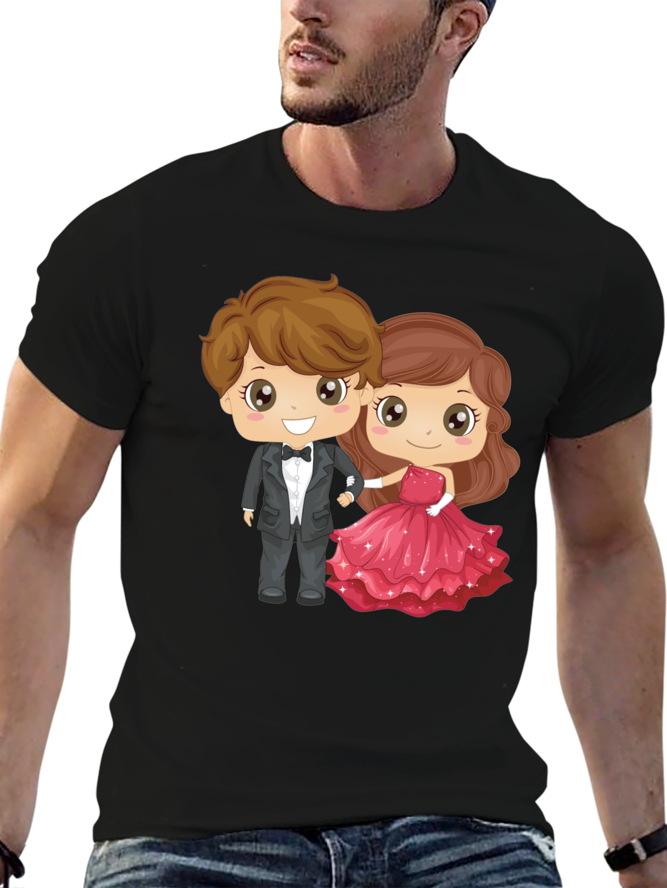 Cartoon Couple Graphic Black T-Shirt