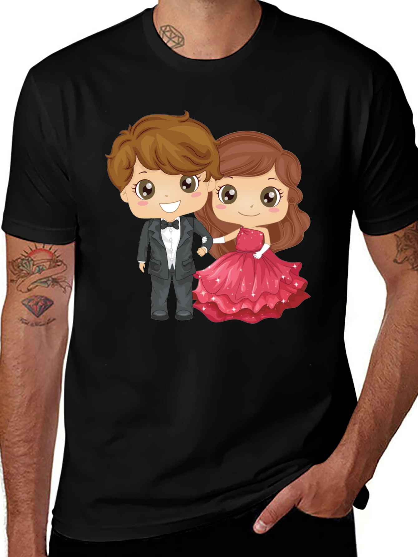 Cartoon Couple Graphic Black T-Shirt