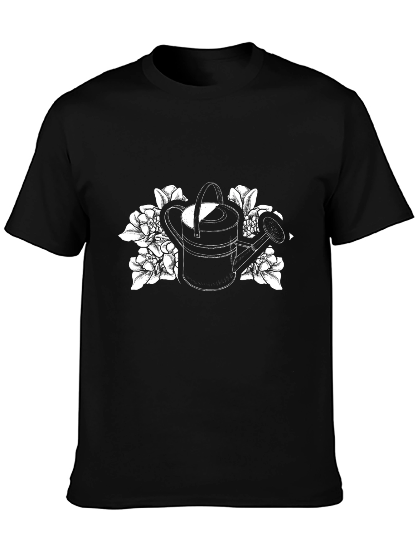 Black Watering Can Floral Graphic T-Shirt