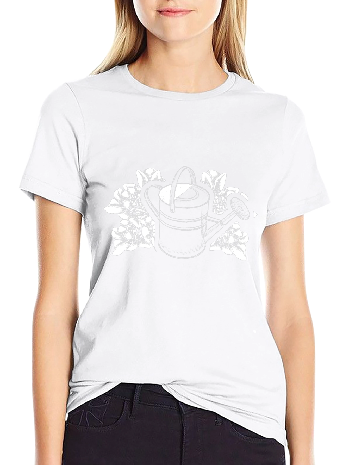 Black Watering Can Floral Graphic T-Shirt