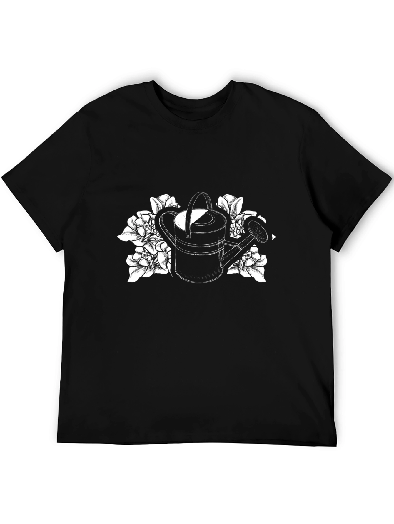 Black Watering Can Floral Graphic T-Shirt