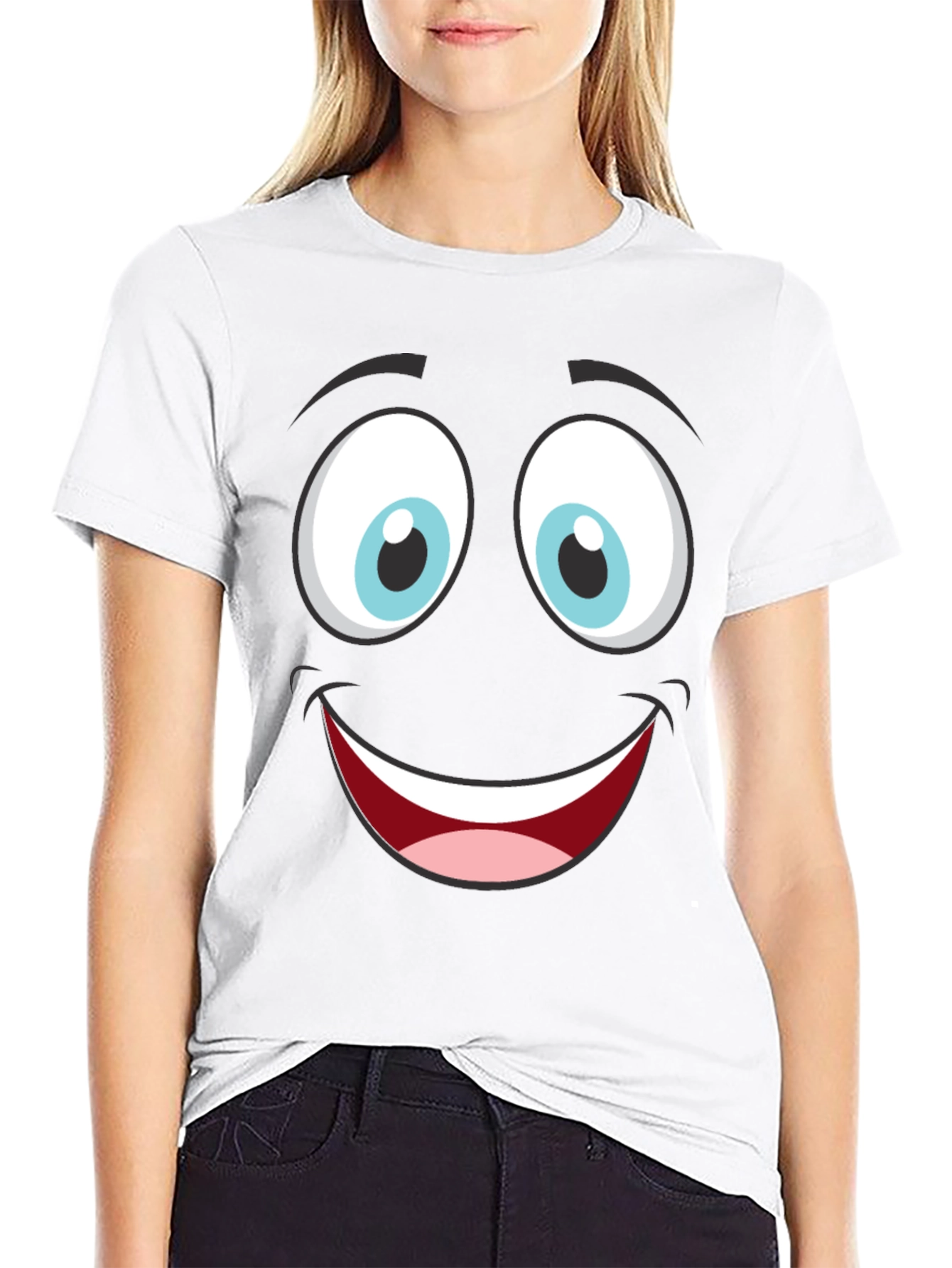 Funny Cartoon Face Graphic Black T-Shirt