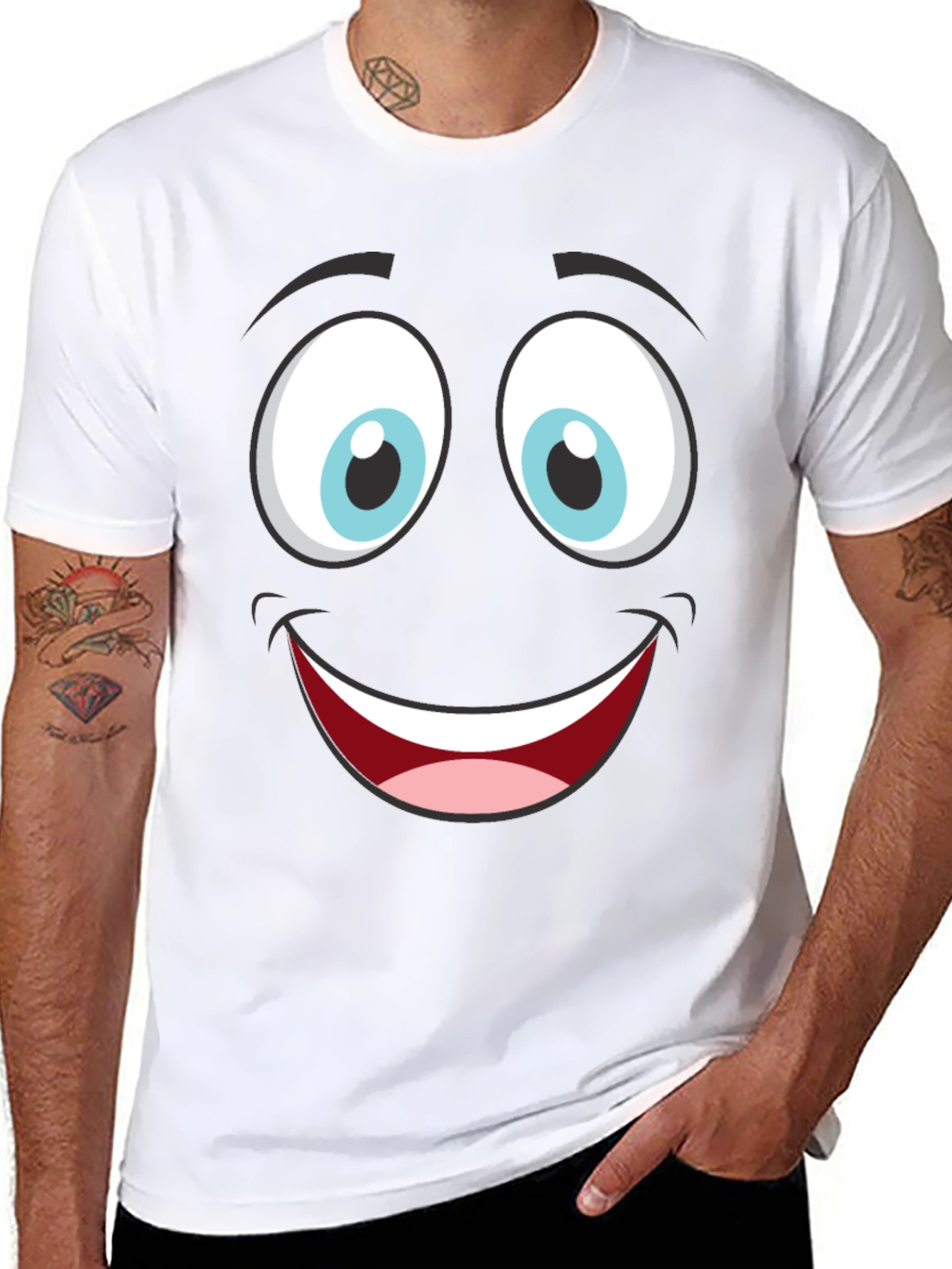 Funny Cartoon Face Graphic Black T-Shirt