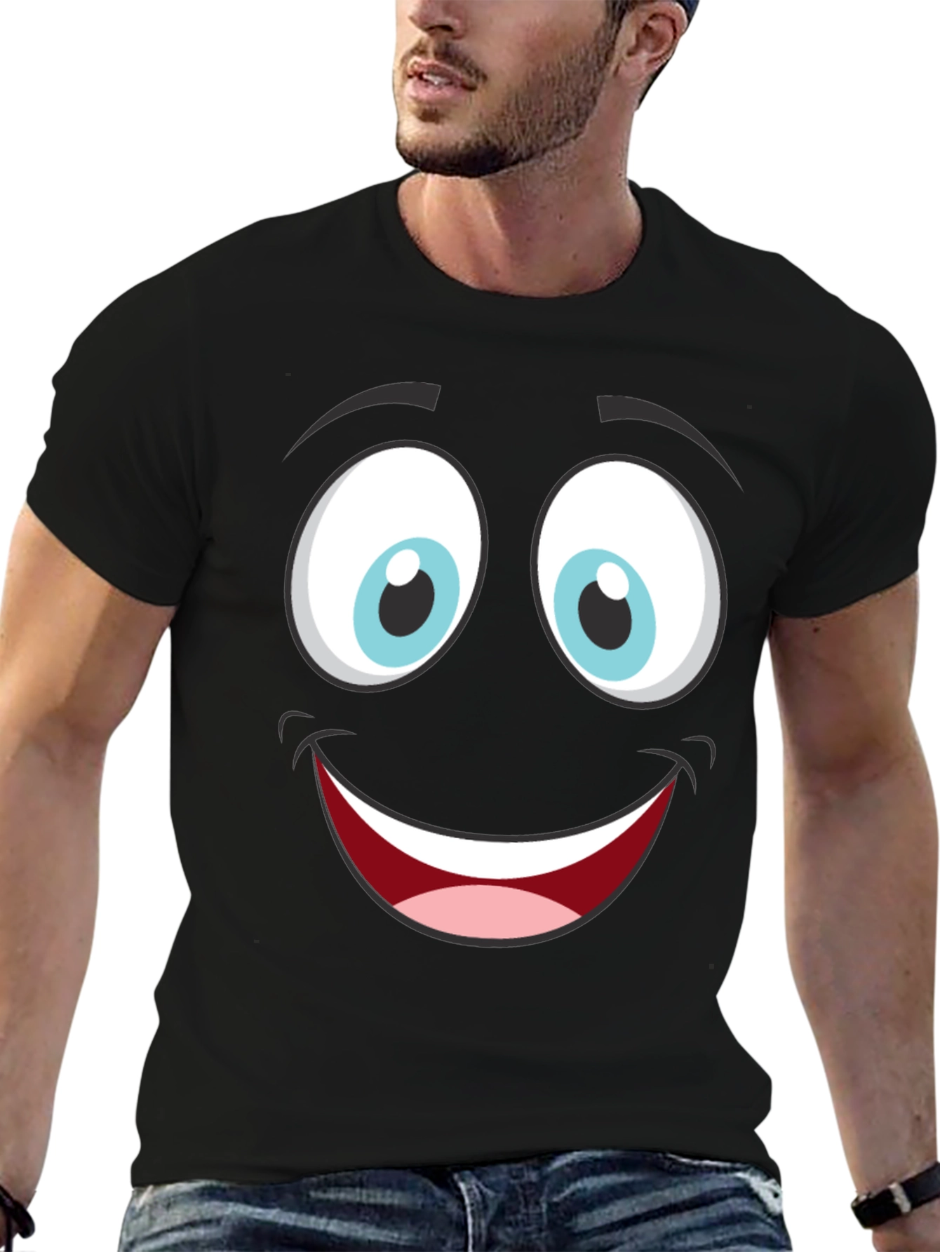 Funny Cartoon Face Graphic Black T-Shirt