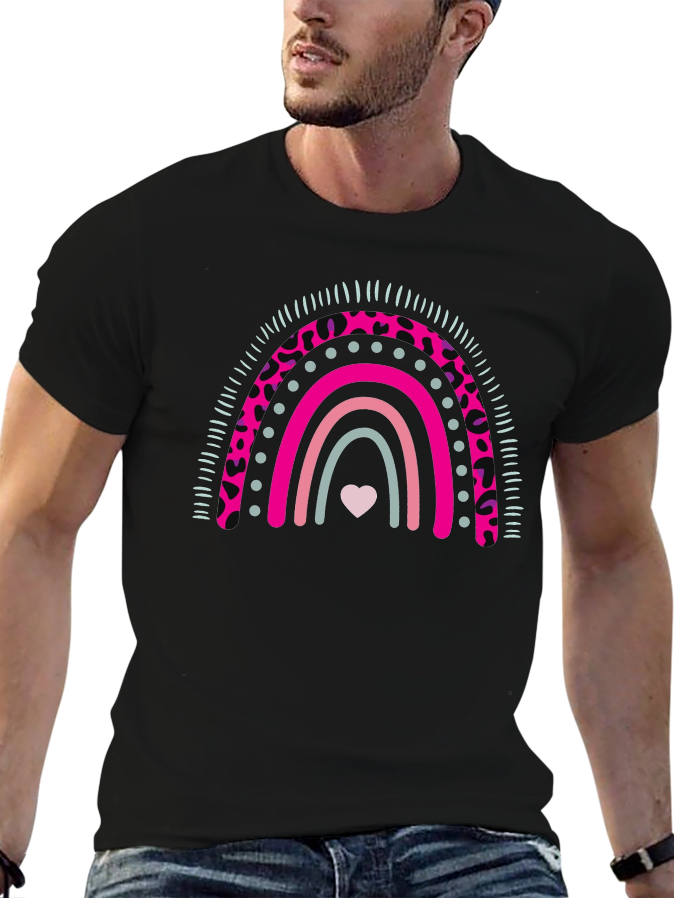 Rainbow Heart Graphic Tee - Black