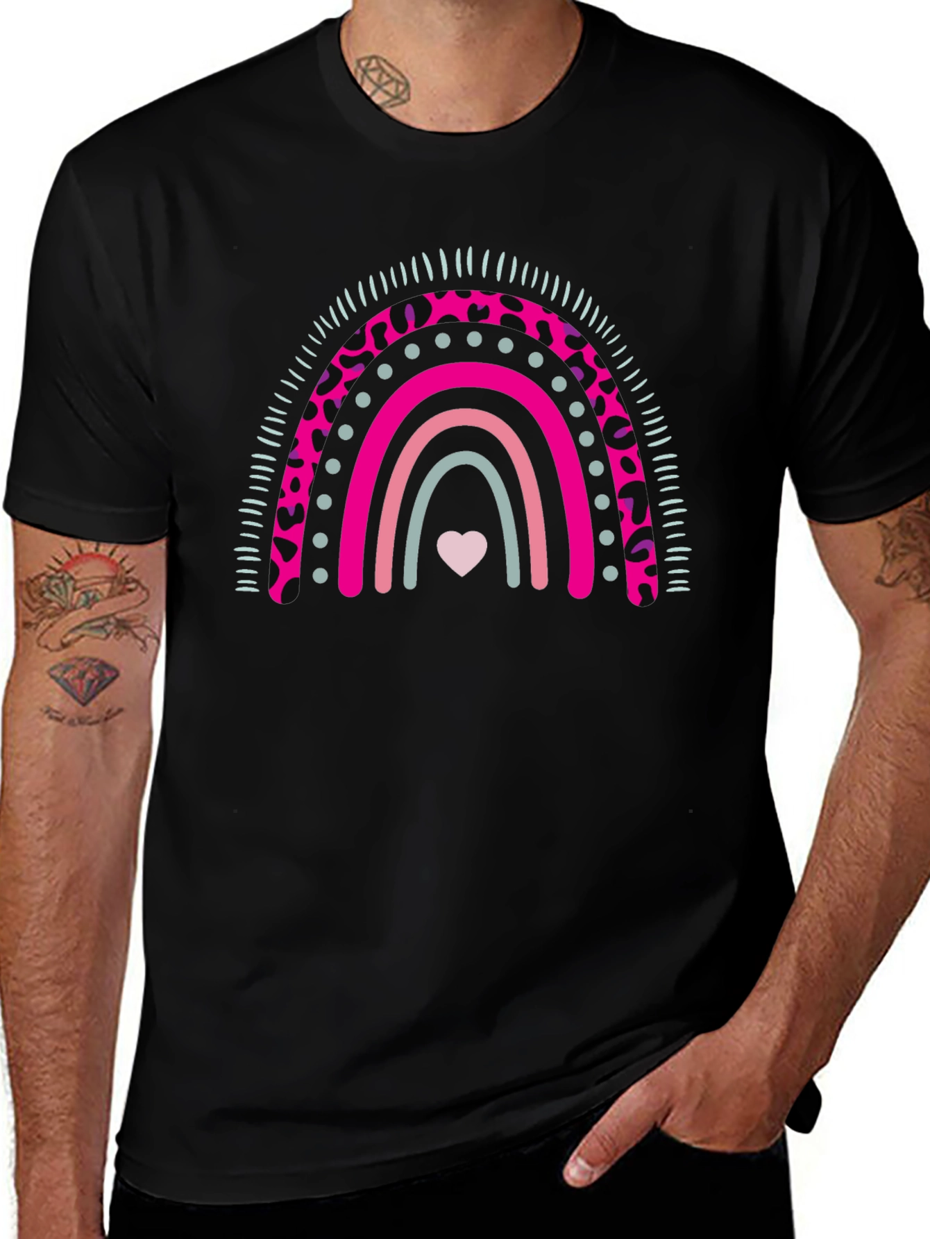 Rainbow Heart Graphic Tee - Black