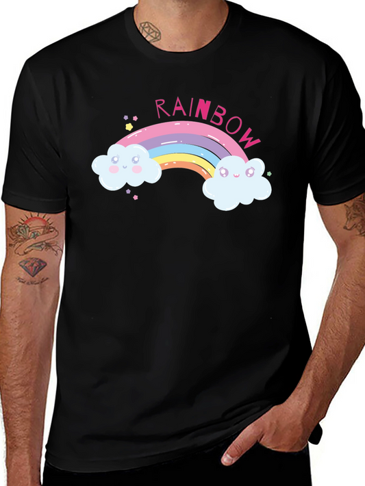 Rainbow Cloud Graphic Tee - Cute & Comfy Black T-Shirt