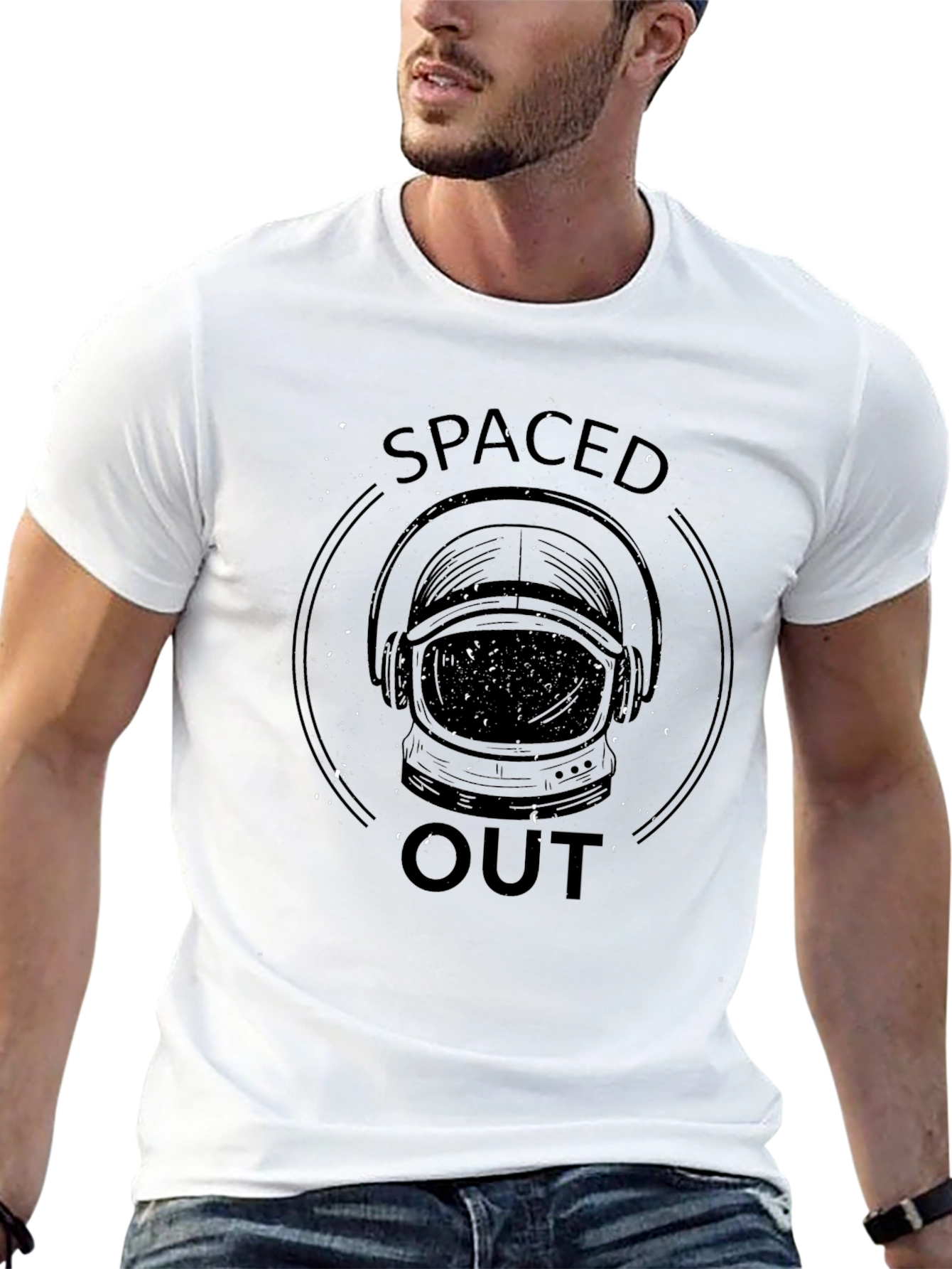 Spaced Out Astronaut Helmet Graphic Tee - Black
