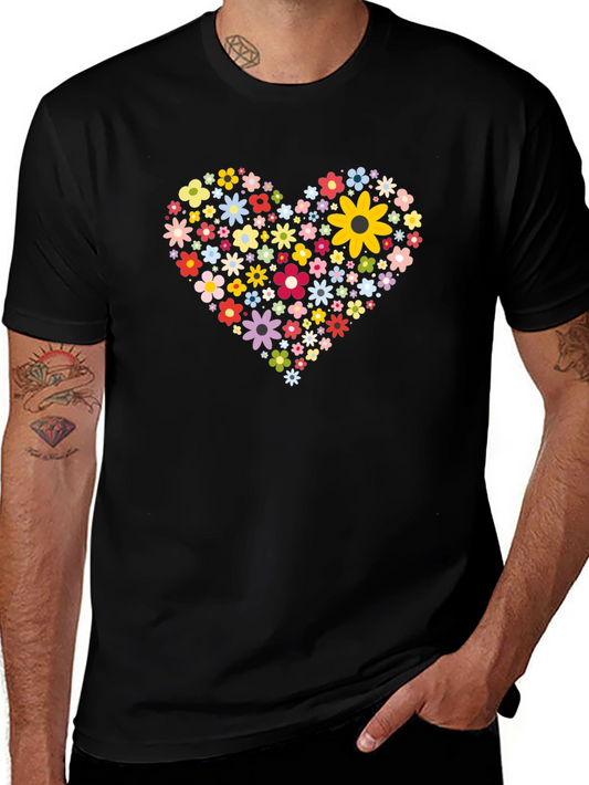 Floral Heart Tee - Black Cotton Comfort