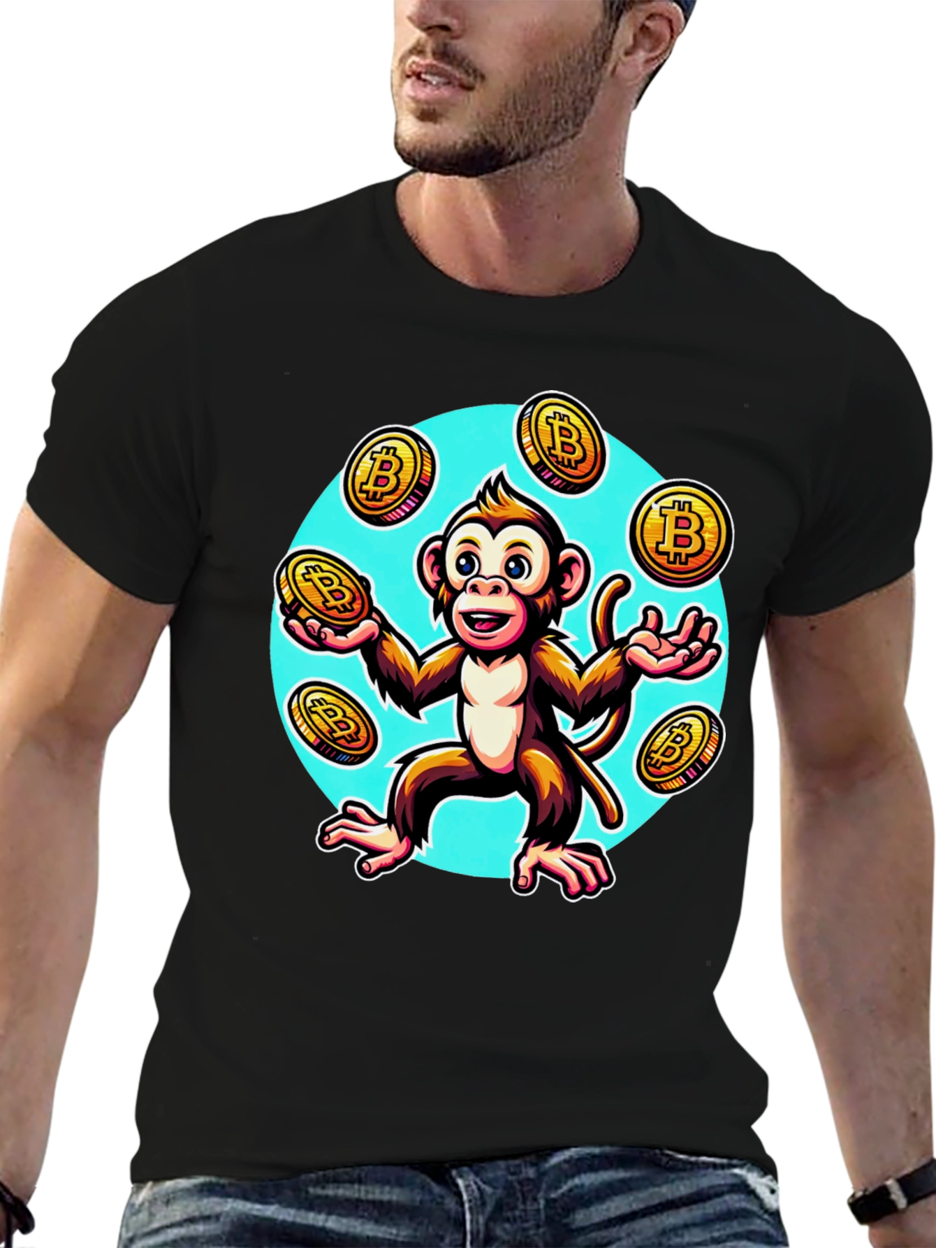 Monkey Juggling Bitcoin Graphic T-Shirt