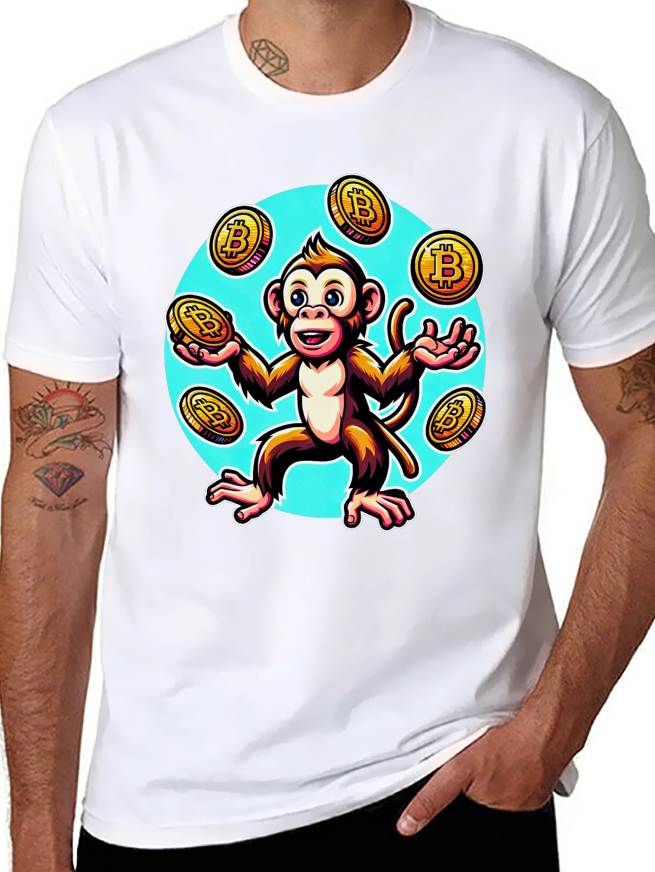 Monkey Juggling Bitcoin Graphic T-Shirt