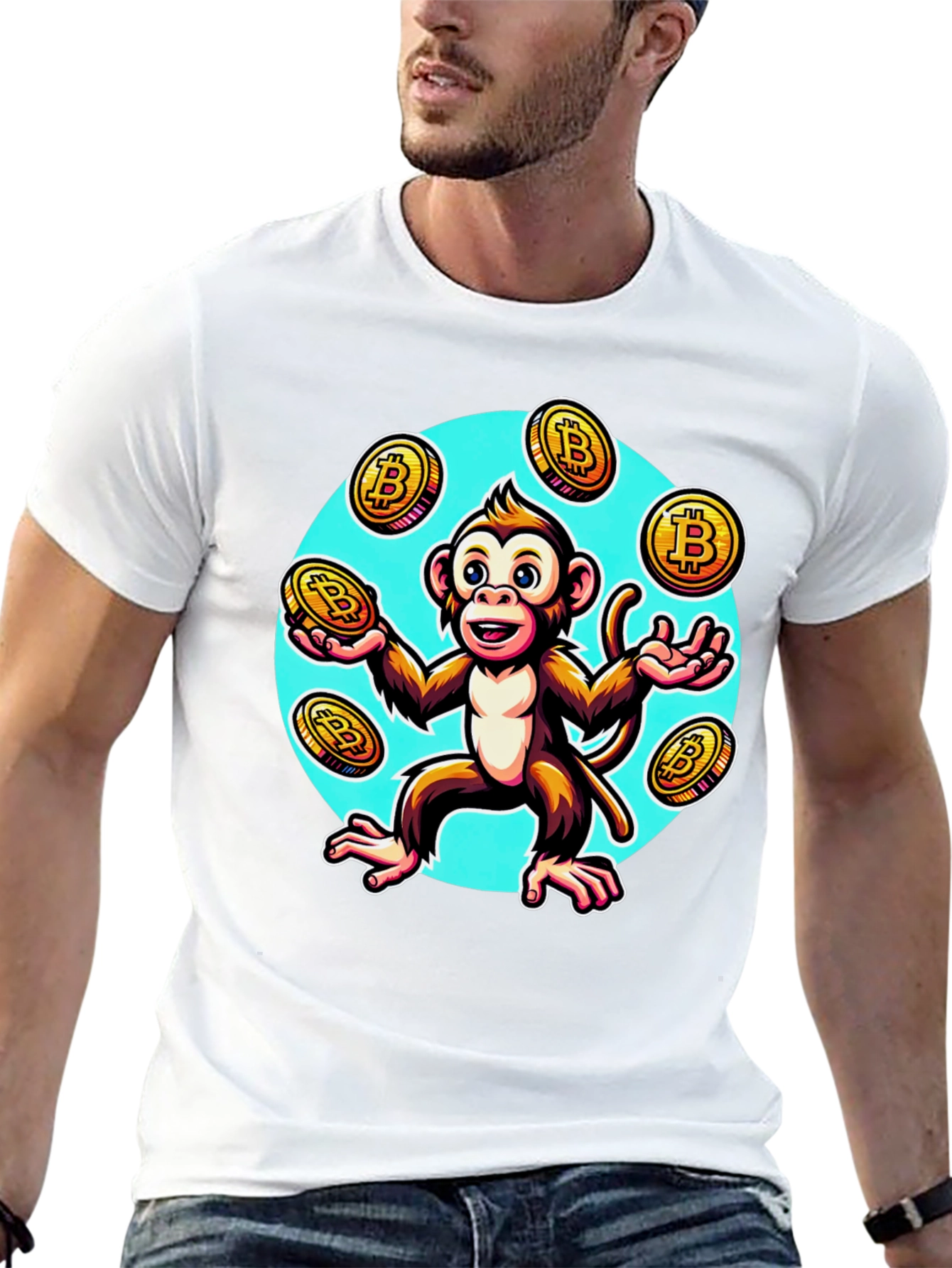 Monkey Juggling Bitcoin Graphic T-Shirt