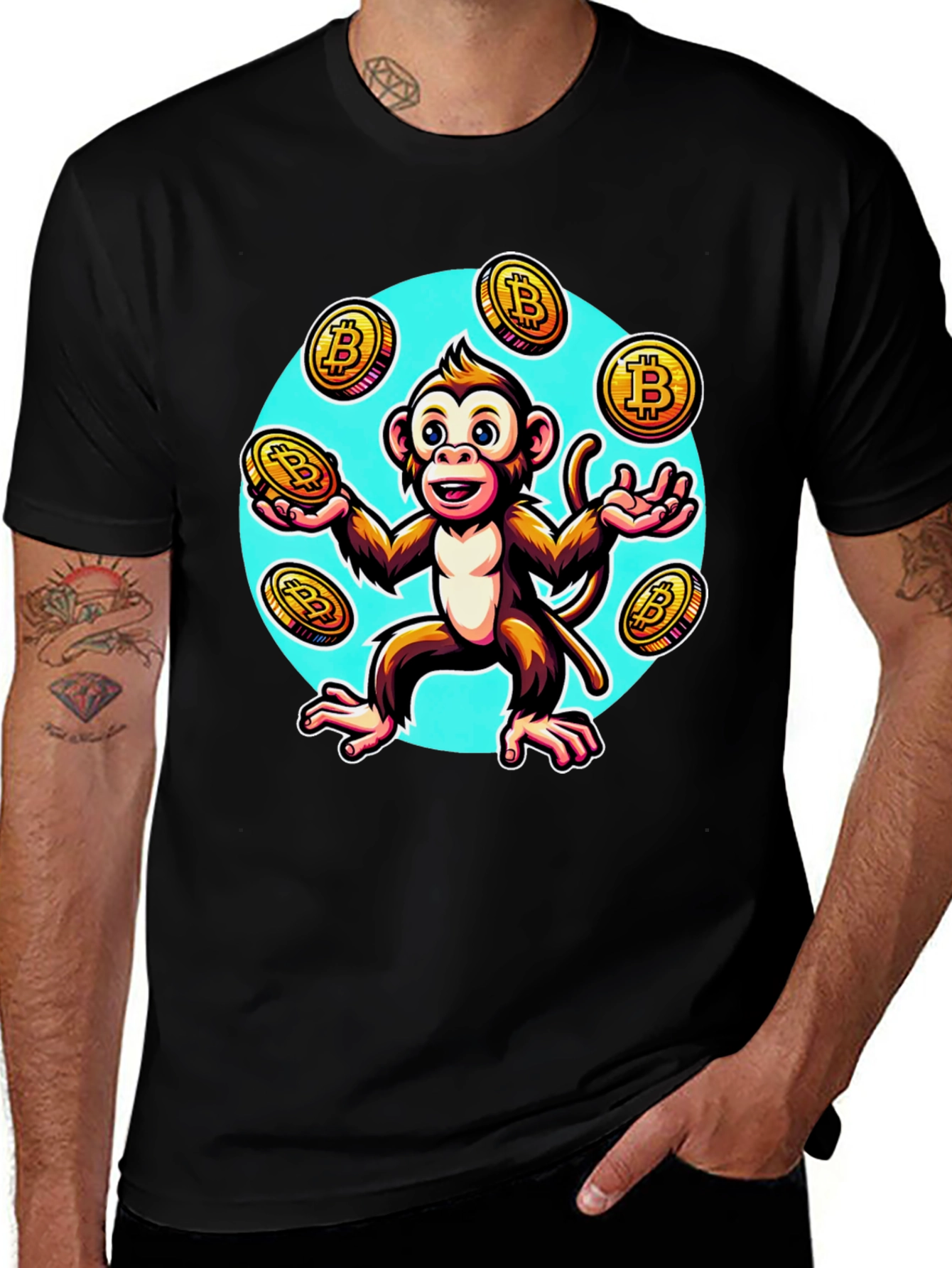 Monkey Juggling Bitcoin Graphic T-Shirt
