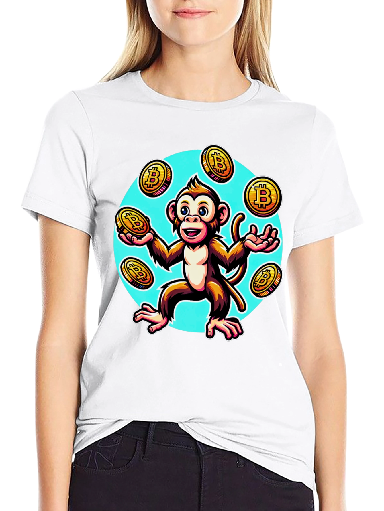 Monkey Juggling Bitcoin Graphic T-Shirt