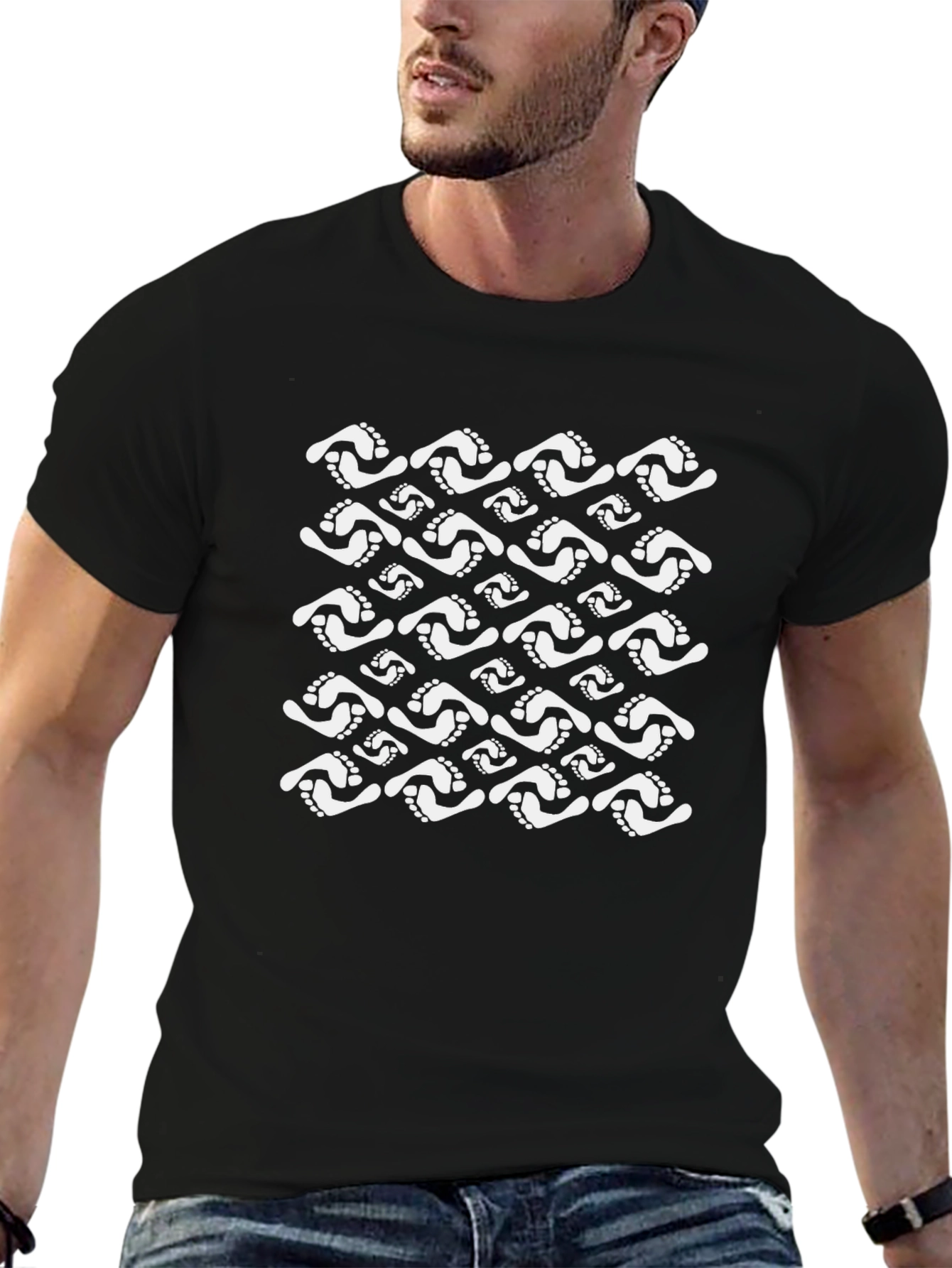 Footprint Pattern Black T-Shirt