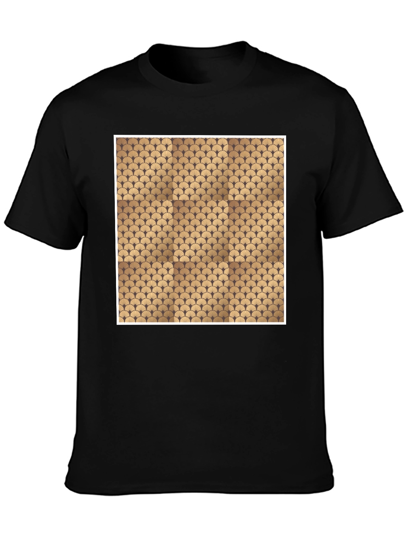 Stylish Black Tee with Geometric Fan Design