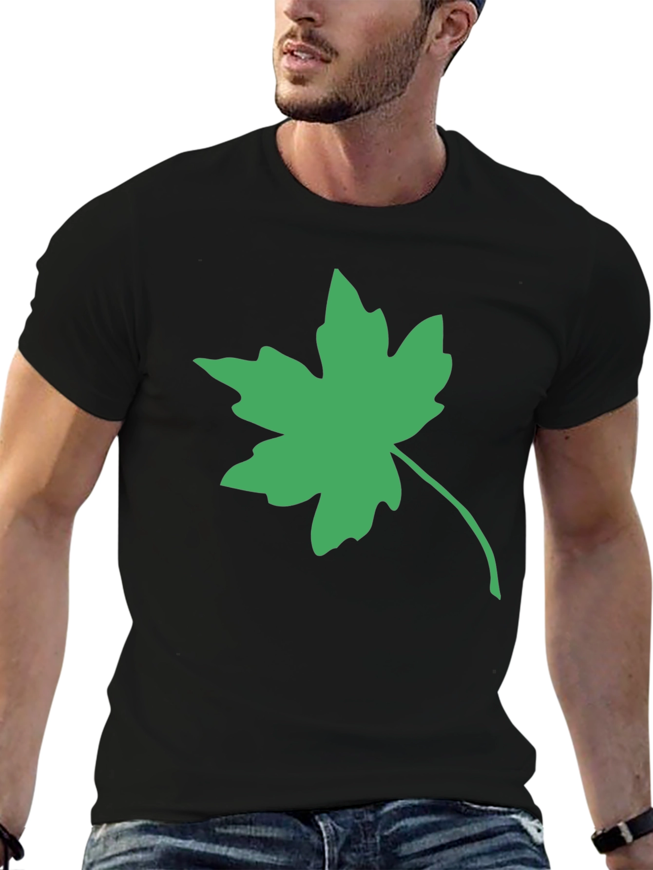 Green Maple Leaf Black Tee