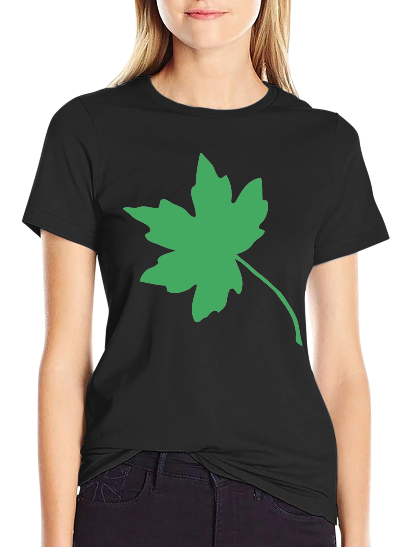 Green Maple Leaf Black Tee