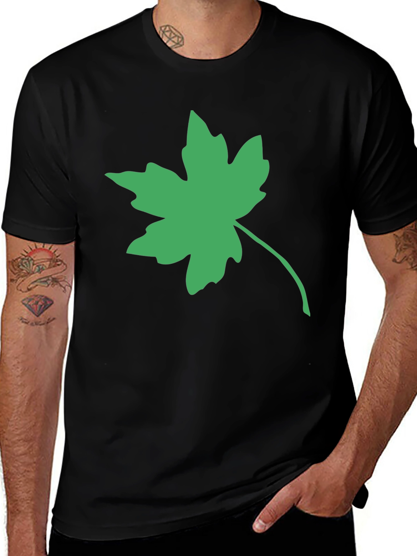 Green Maple Leaf Black Tee