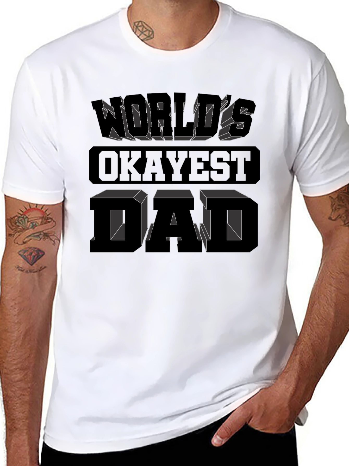 Worlds Okayest Dad Graphic Tee - Black Cotton