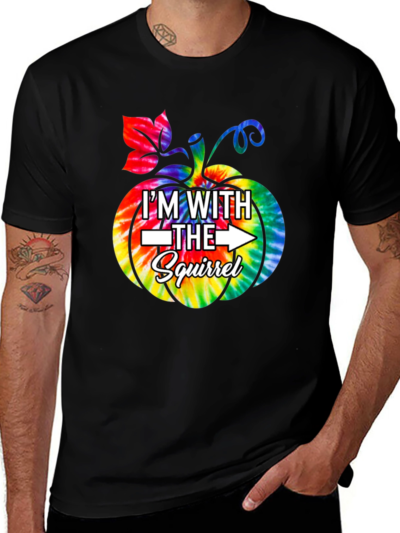 Im With the Squirrel Tie Dye Pumpkin T-Shirt