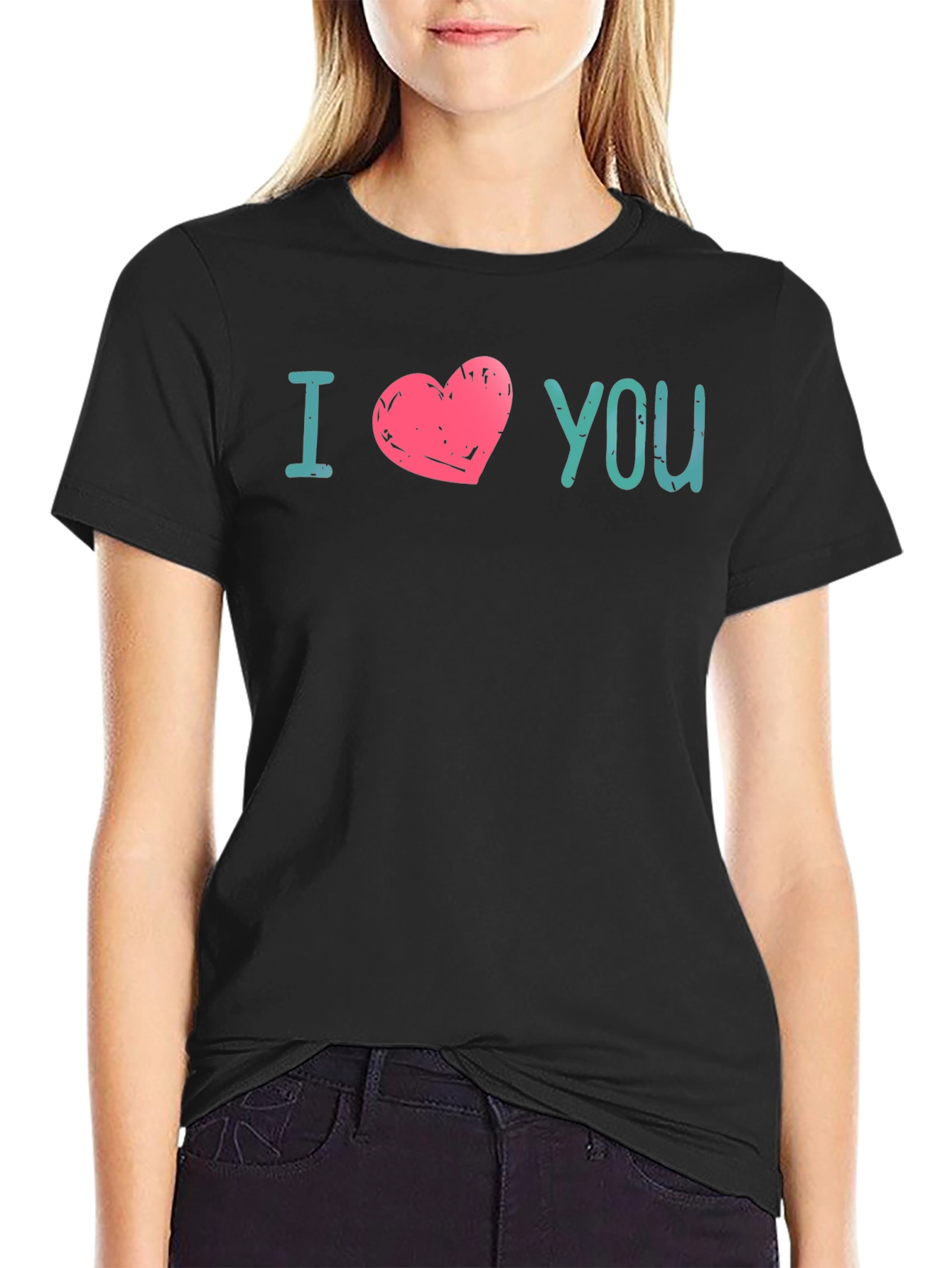 I Heart You Graphic Print Tee - Black