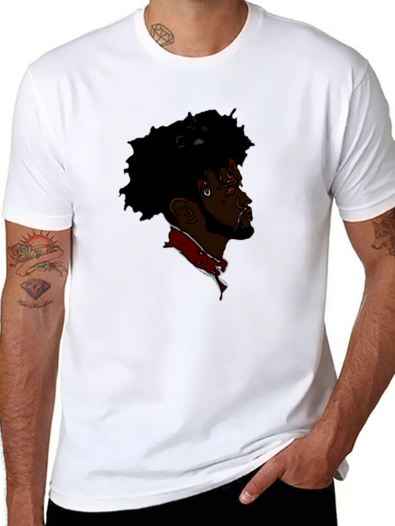 Cool Afro Man Graphic Print Black T-Shirt