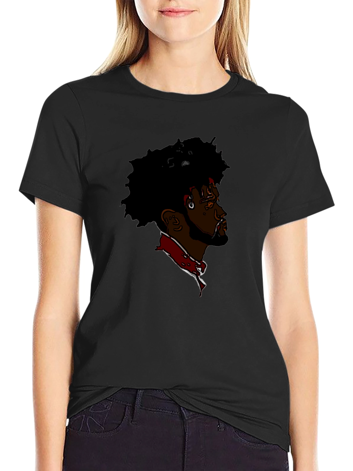 Cool Afro Man Graphic Print Black T-Shirt