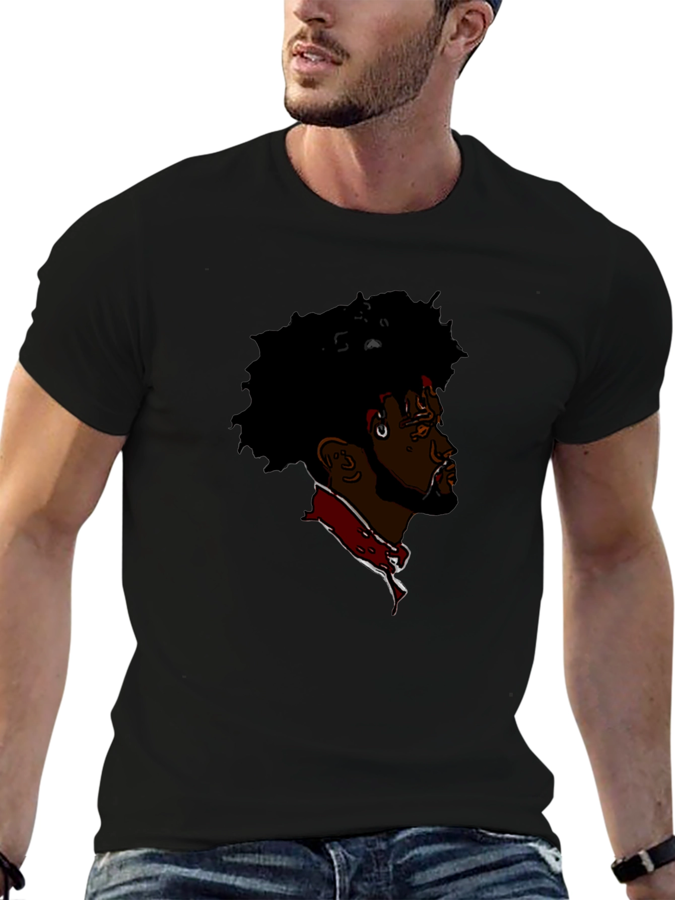 Cool Afro Man Graphic Print Black T-Shirt