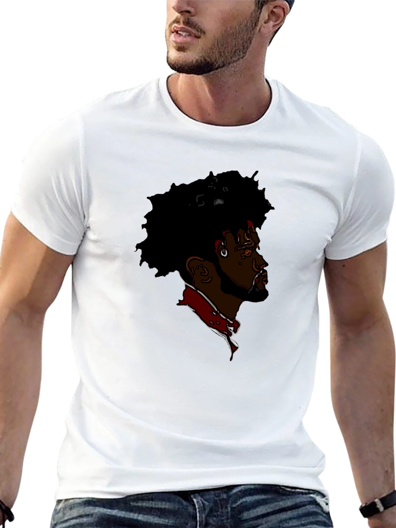 Cool Afro Man Graphic Print Black T-Shirt