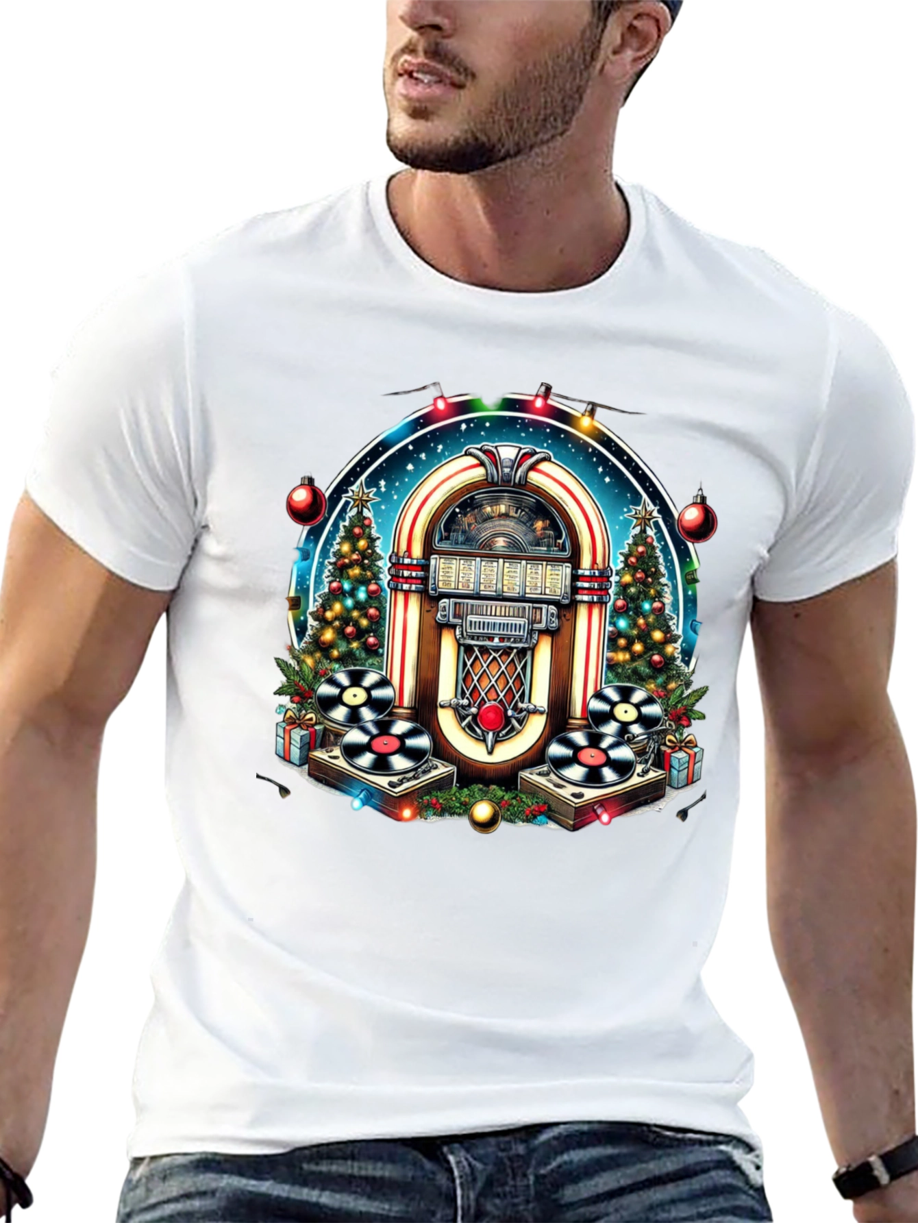 Festive Jukebox T-Shirt - Retro Holiday Style