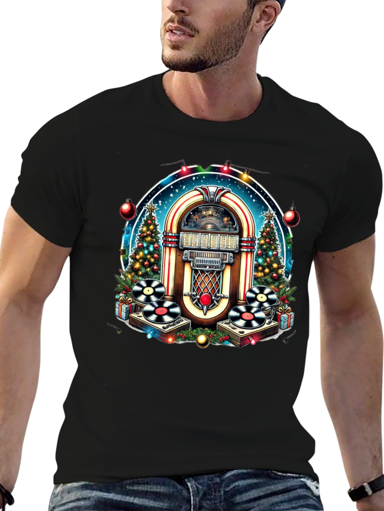 Festive Jukebox T-Shirt - Retro Holiday Style
