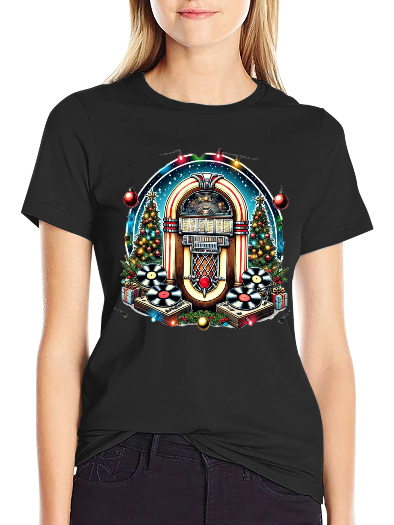 Festive Jukebox T-Shirt - Retro Holiday Style