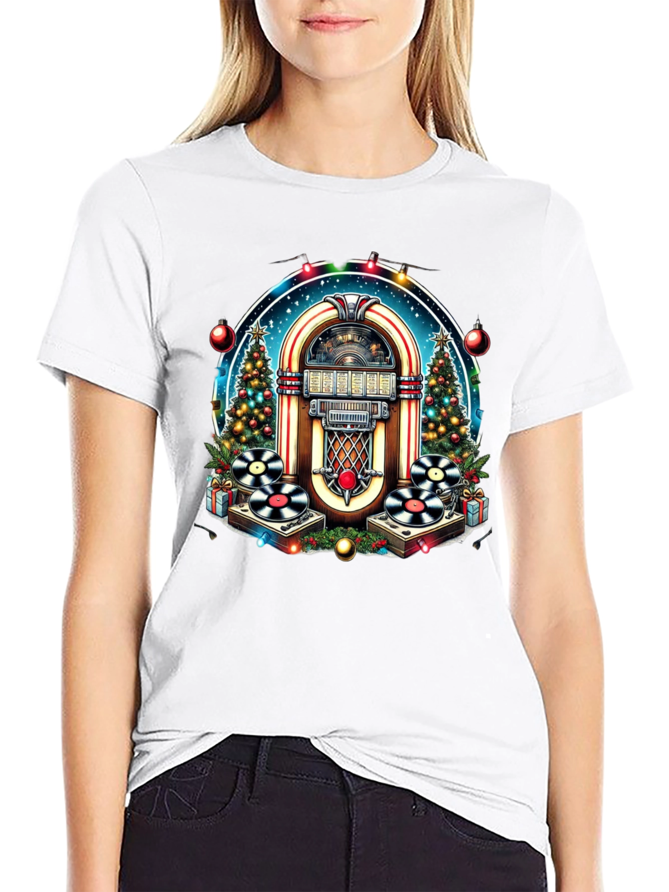 Festive Jukebox T-Shirt - Retro Holiday Style