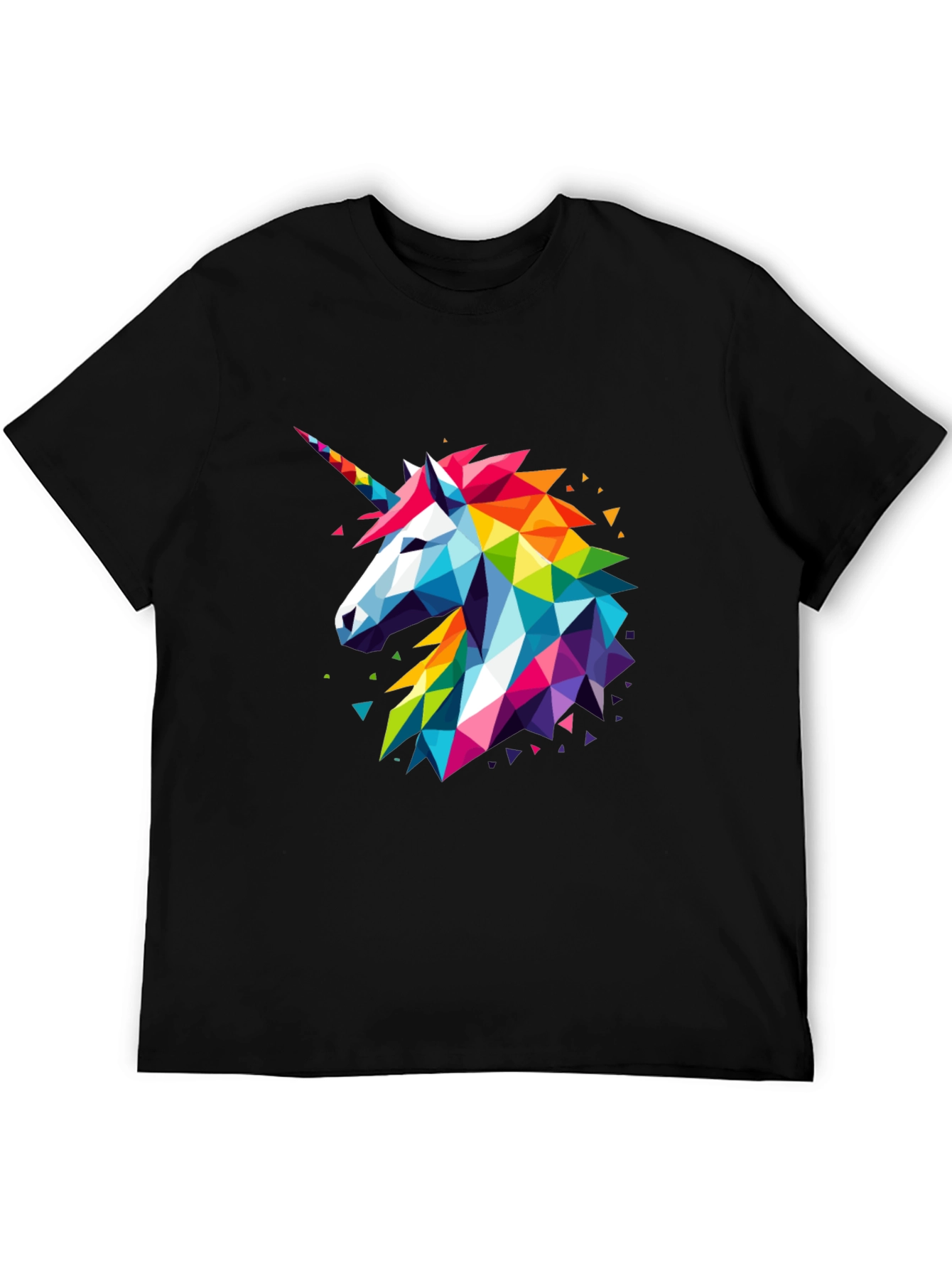 Geometric Unicorn Graphic Black T-Shirt
